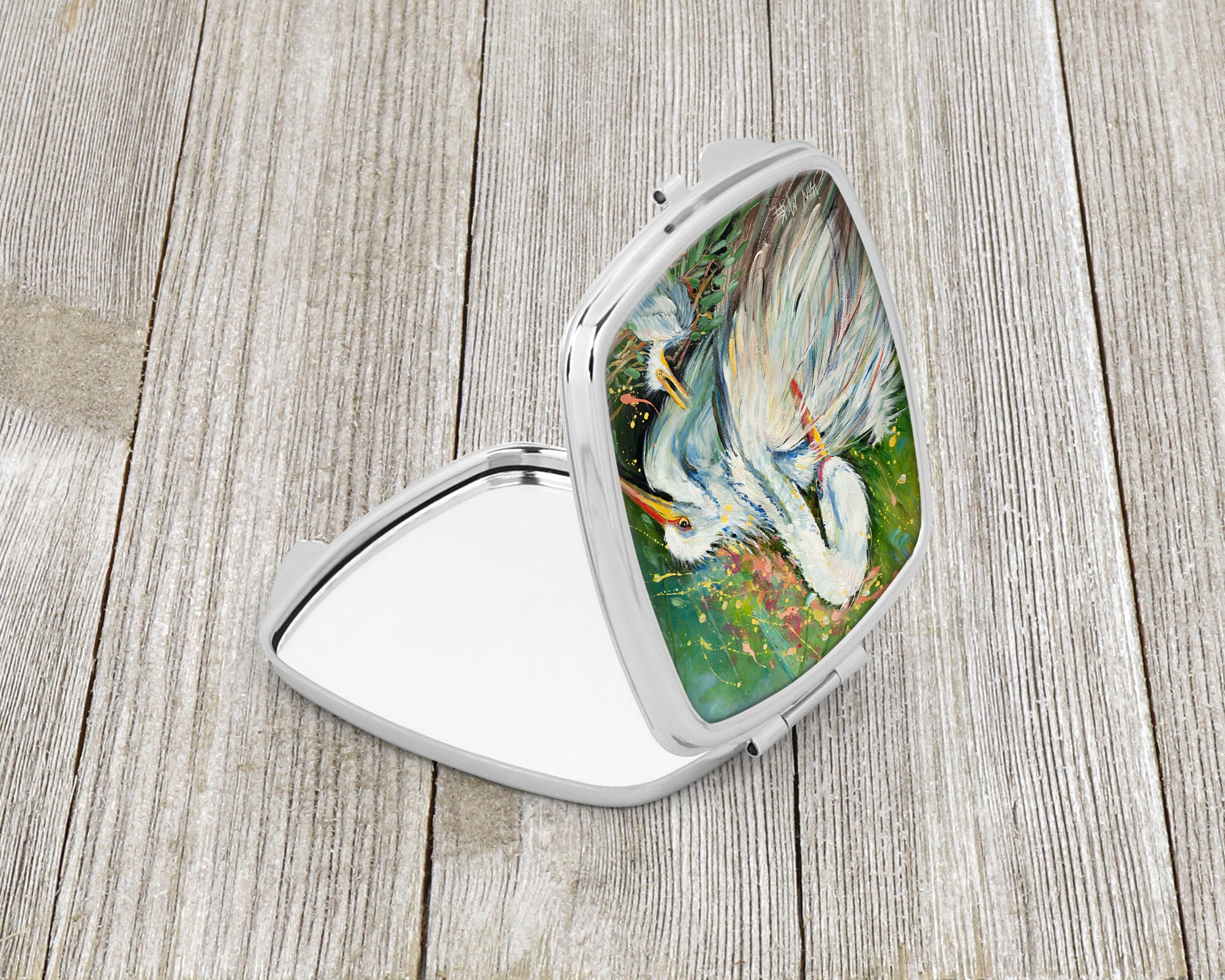 White Egret in the rain Compact Mirror JMK1210SCM