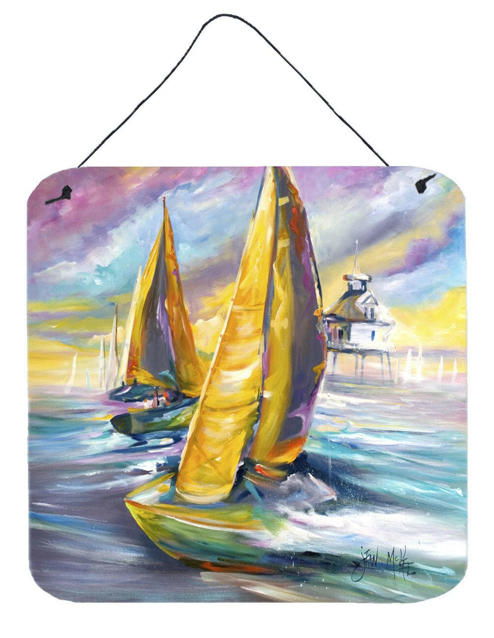 Middle Bay Lighthouse Sailboats Wall or Door Hanging Prints JMK1234DS66 by Caroline&#39;s Treasures