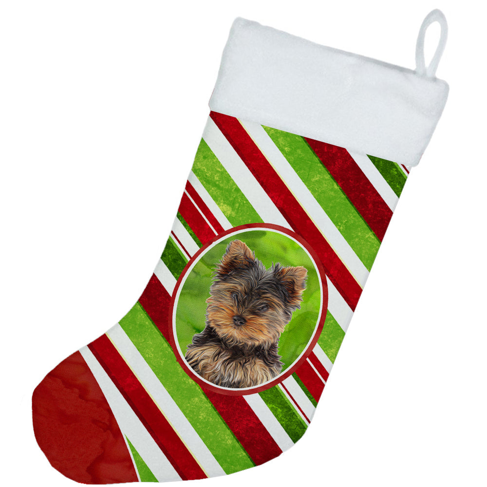 Candy Cane Holiday Christmas Yorkie Puppy / Yorkshire Terrier Christmas Stocking KJ1174CS