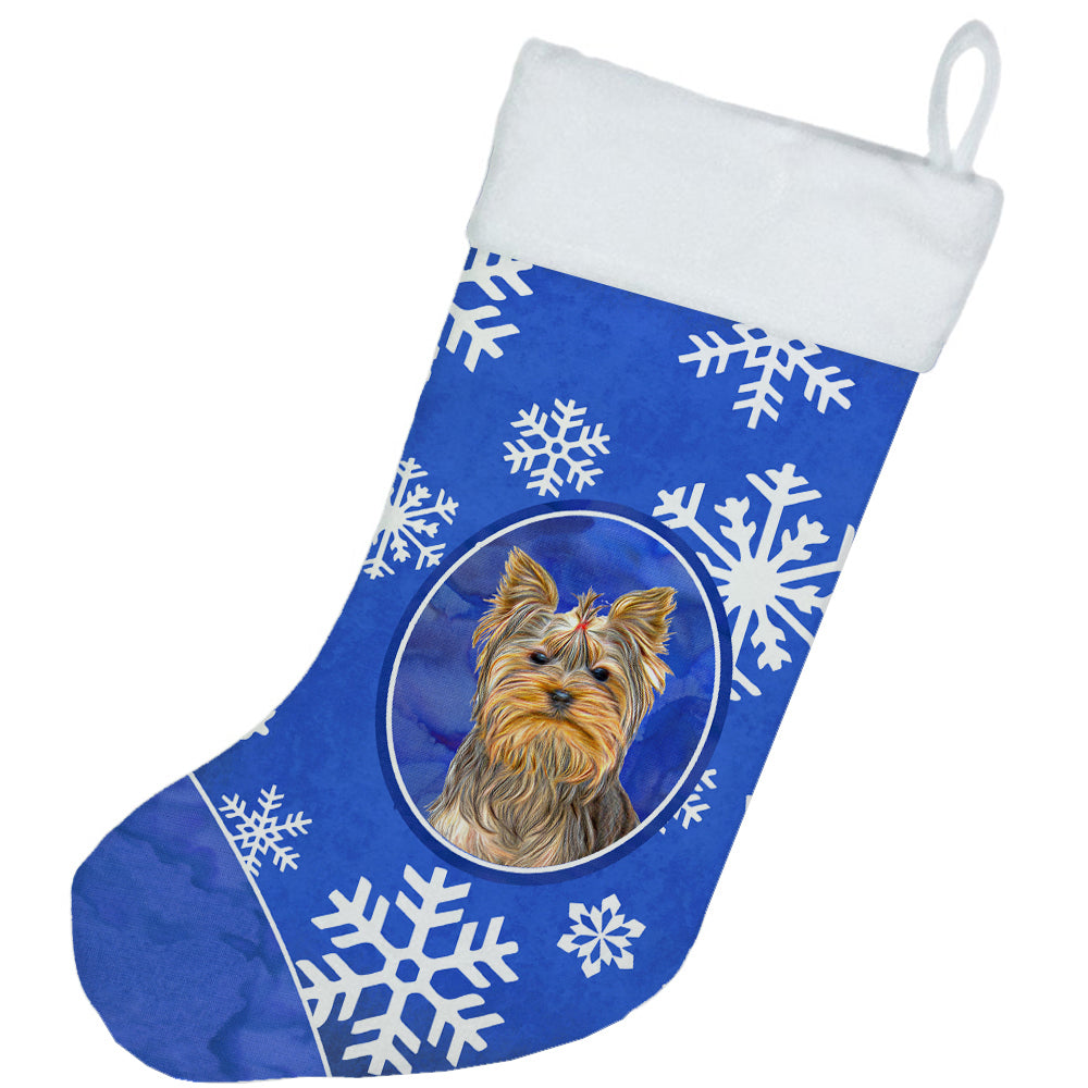 Winter Snowflakes Holiday Yorkie / Yorkshire Terrier Christmas Stocking KJ1177CS