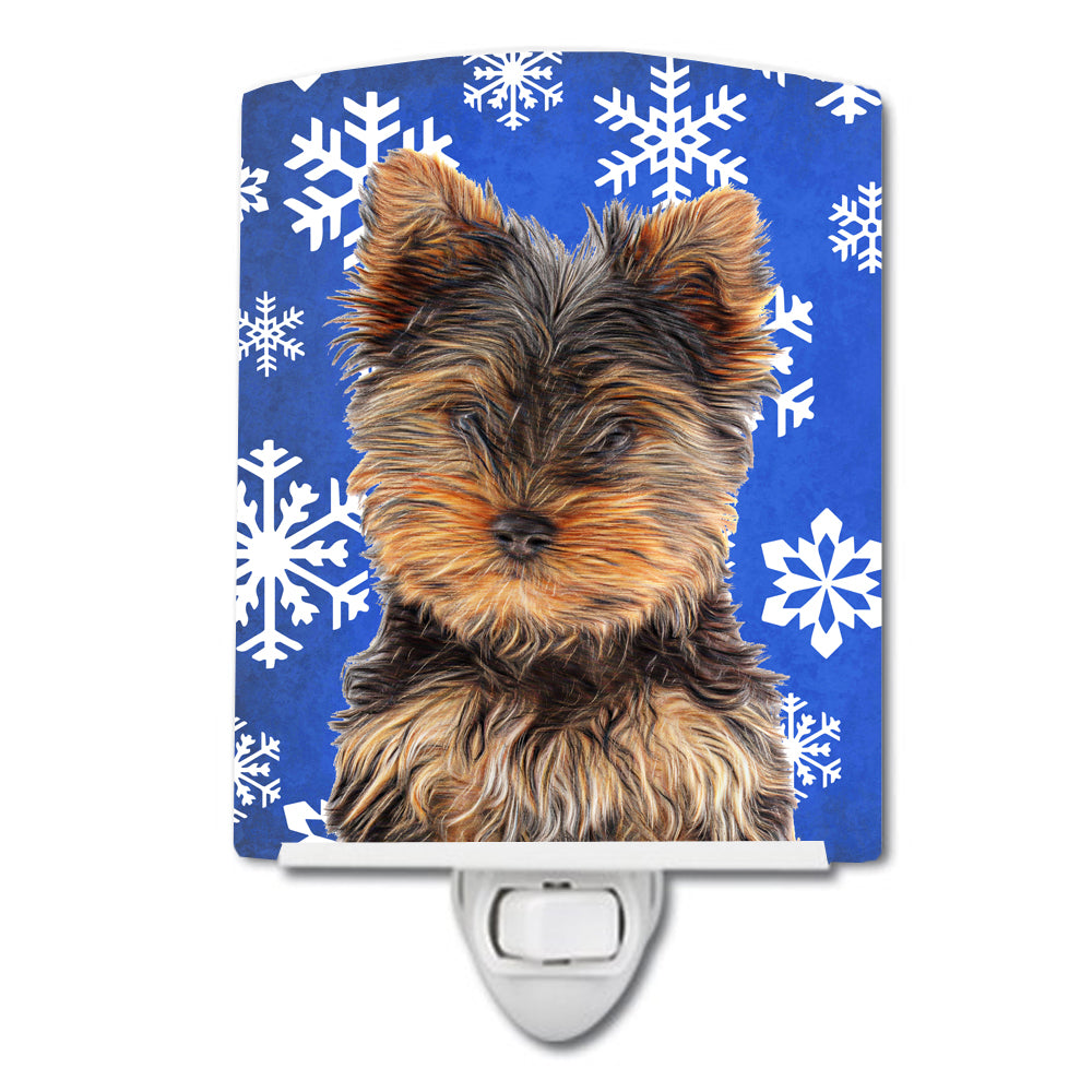 Winter Snowflakes Holiday Yorkie Puppy / Yorkshire Terrier Ceramic Night Light KJ1181CNL - the-store.com