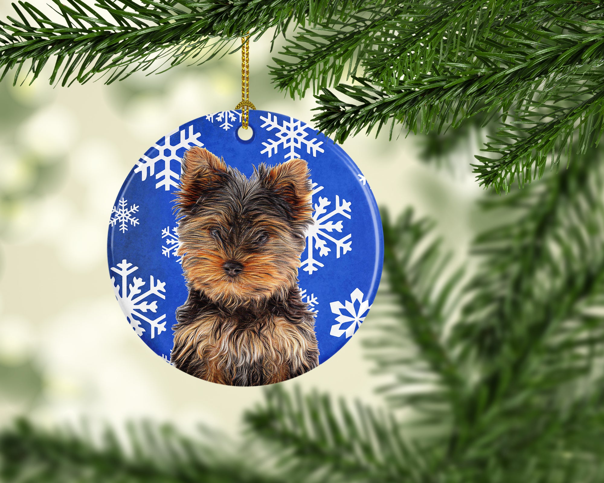 Winter Snowflakes Holiday Yorkie Puppy / Yorkshire Terrier Ceramic Ornament KJ1181CO1 - the-store.com