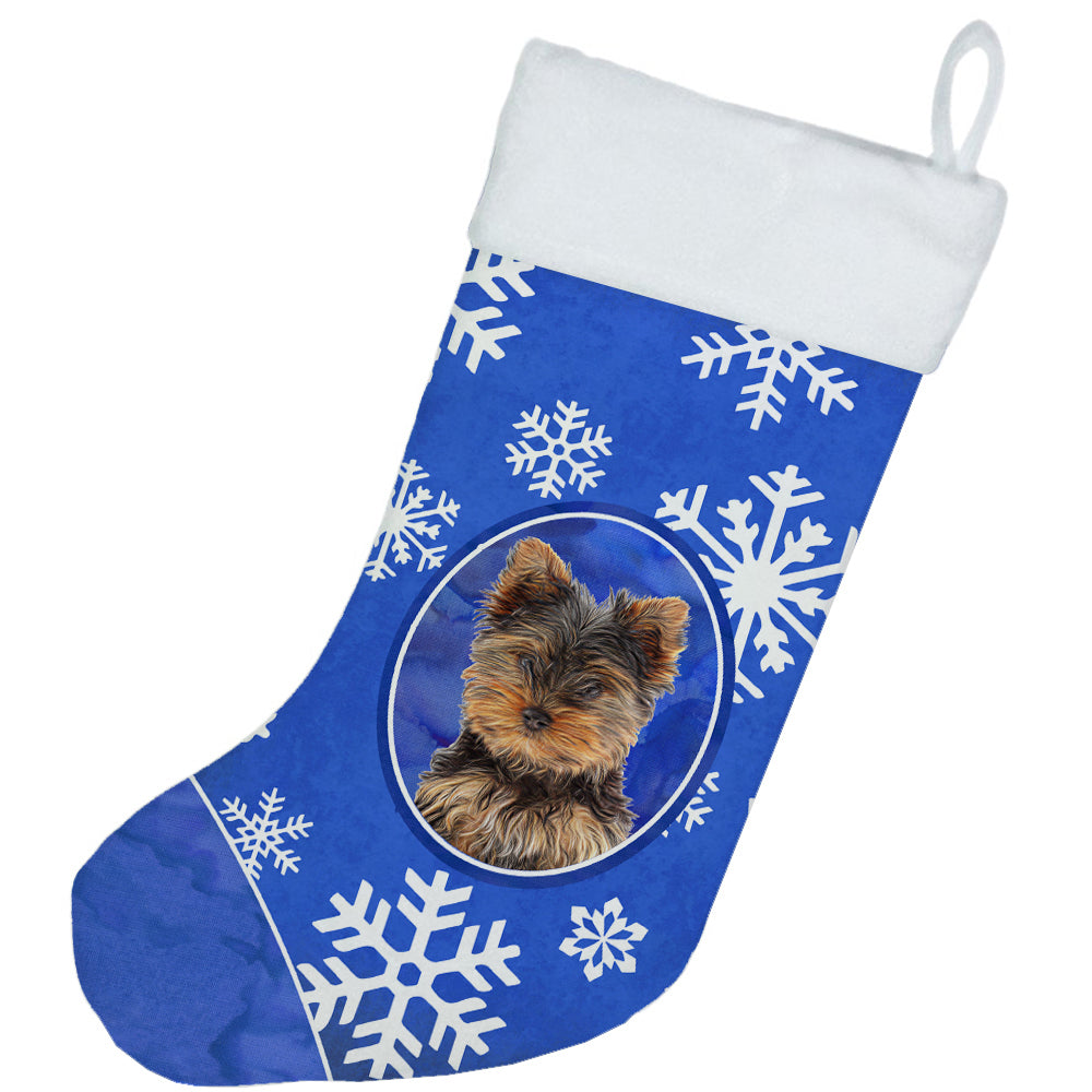 Winter Snowflakes Holiday Yorkie Puppy / Yorkshire Terrier Christmas Stocking KJ1181CS