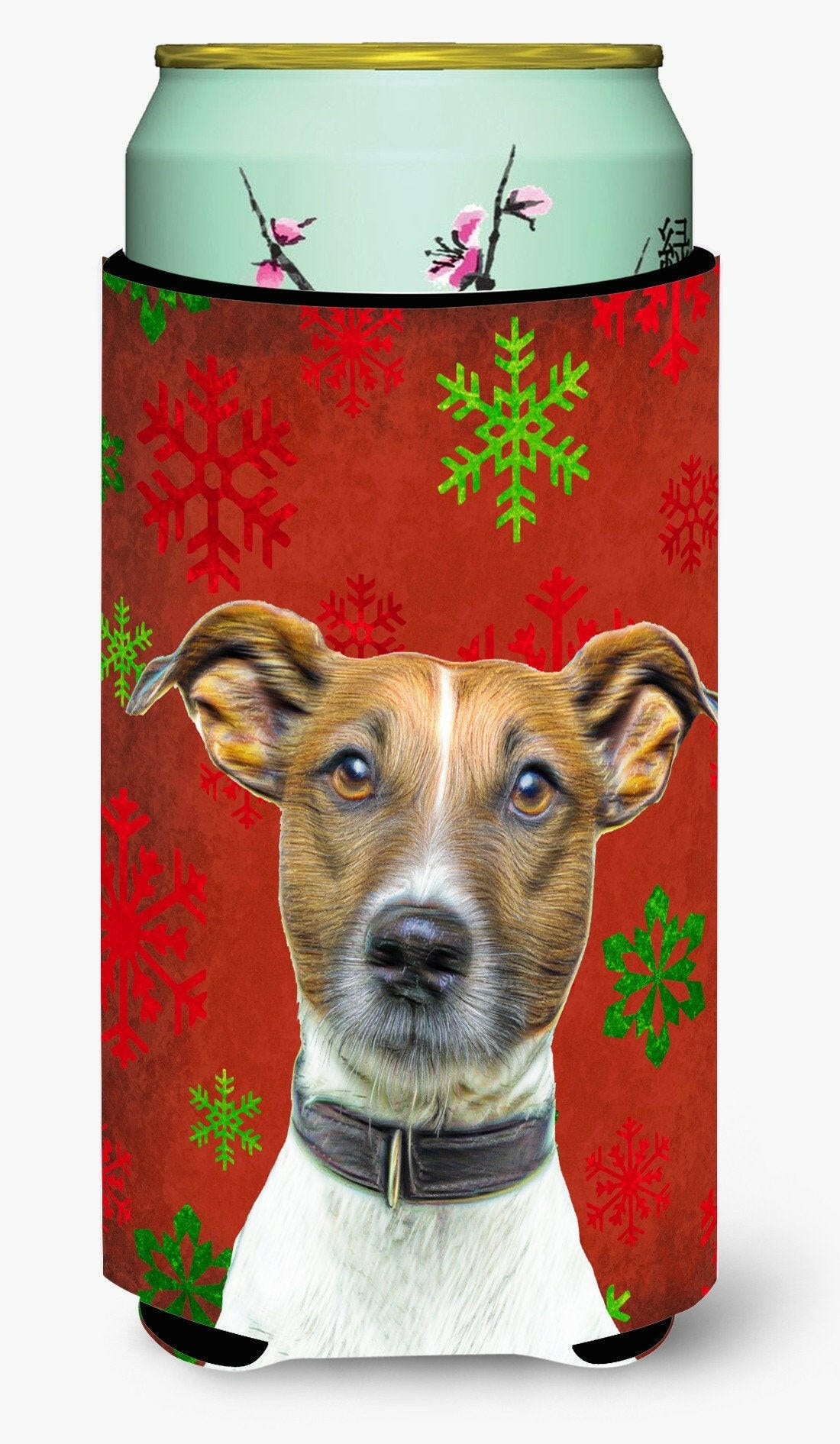 Red Snowflakes Holiday Christmas  Jack Russell Terrier Tall Boy Beverage Insulator Hugger KJ1183TBC by Caroline's Treasures