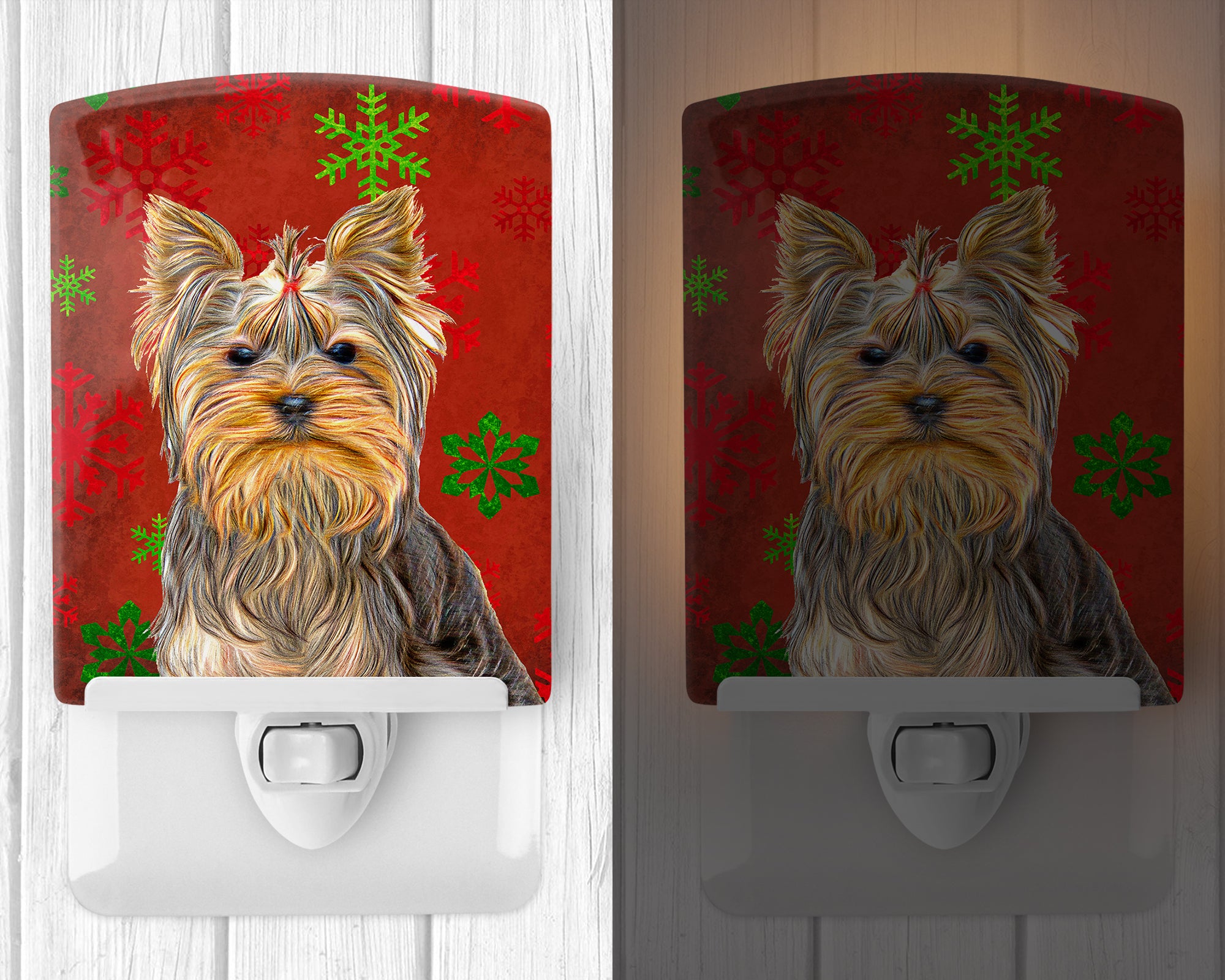 Red Snowflakes Holiday Christmas  Yorkie / Yorkshire Terrier Ceramic Night Light KJ1184CNL - the-store.com