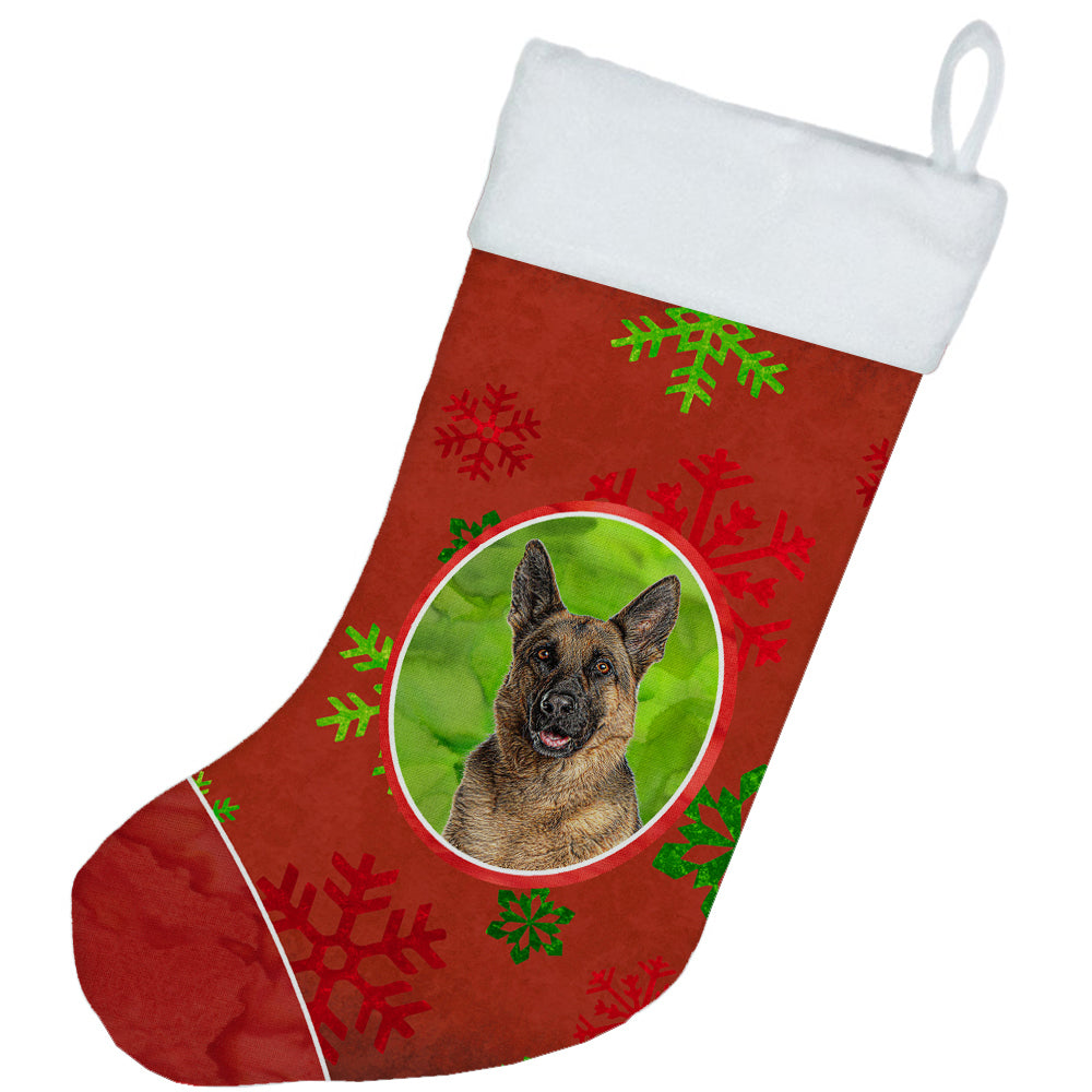 Red Snowflakes Holiday Christmas  German Shepherd Christmas Stocking KJ1187CS