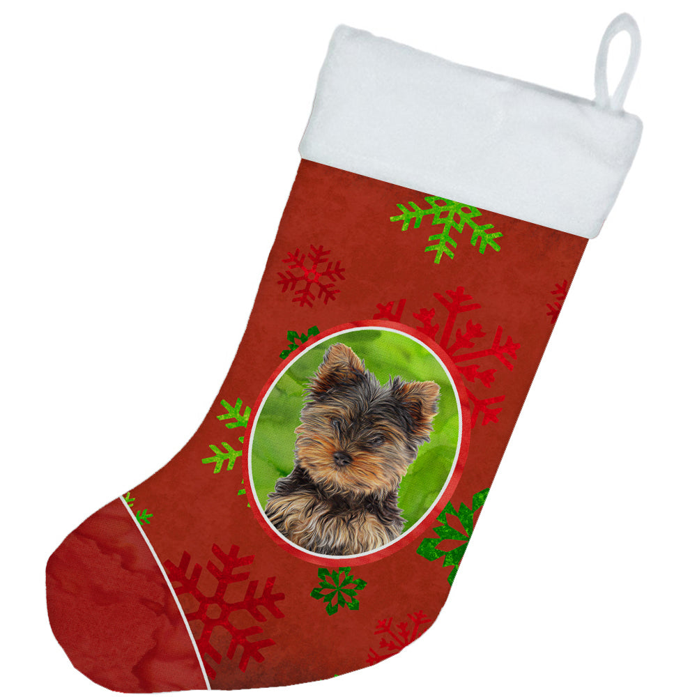 Red Snowflakes Holiday Christmas Yorkie Puppy / Yorkshire Terrier Christmas Stocking KJ1188CS