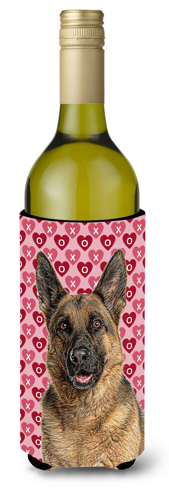 Hearts Love and Valentine's Day German Shepherd Wine Bottle Beverage Insulator Hugger KJ1194LITERK by Caroline's Treasures
