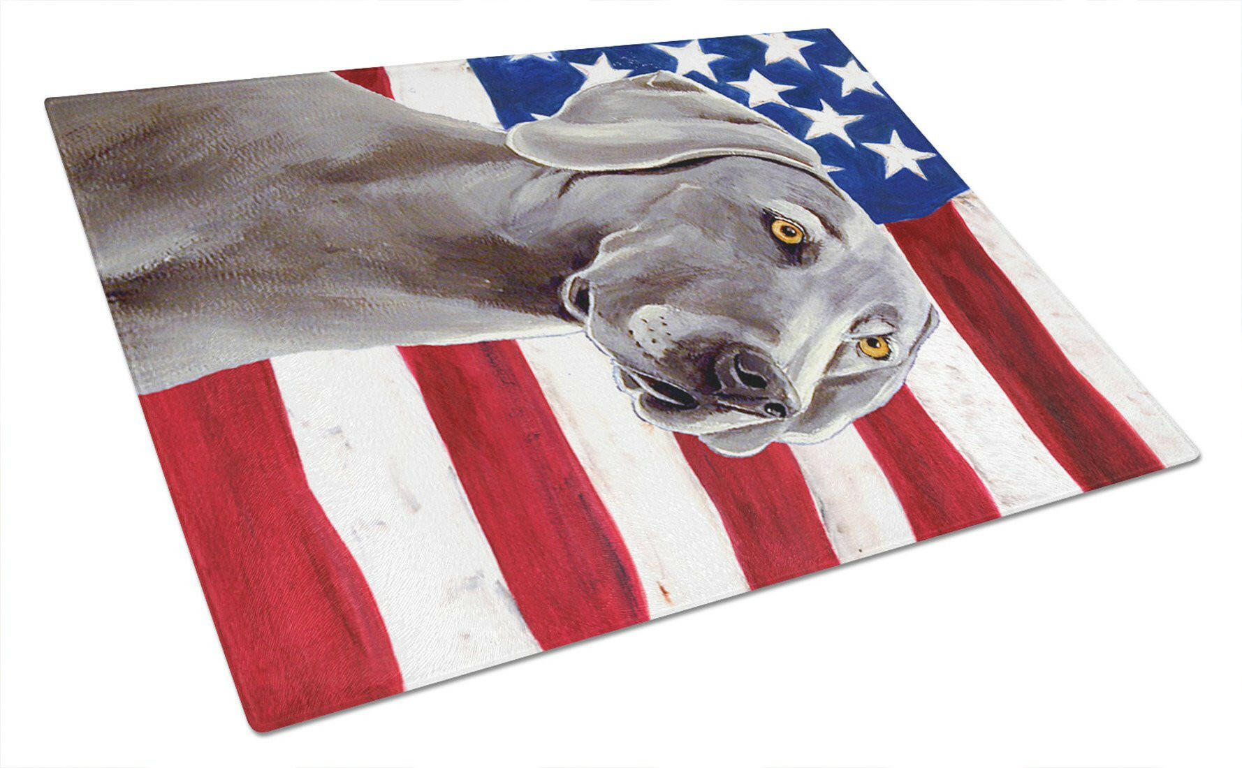 USA American Flag with Weimaraner Glass Cutting Board Large by Caroline's Treasures