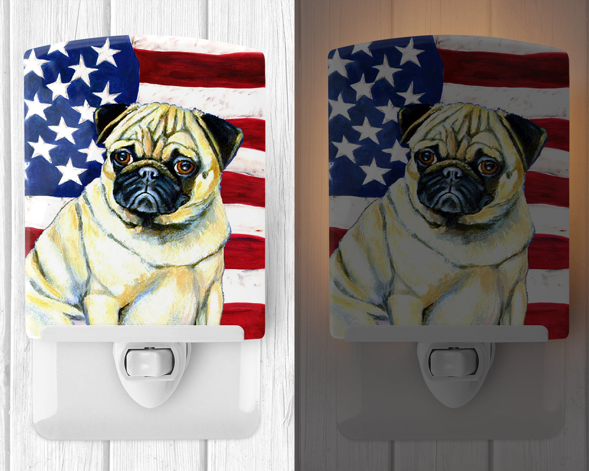 USA American Flag with Pug Ceramic Night Light LH9002CNL - the-store.com
