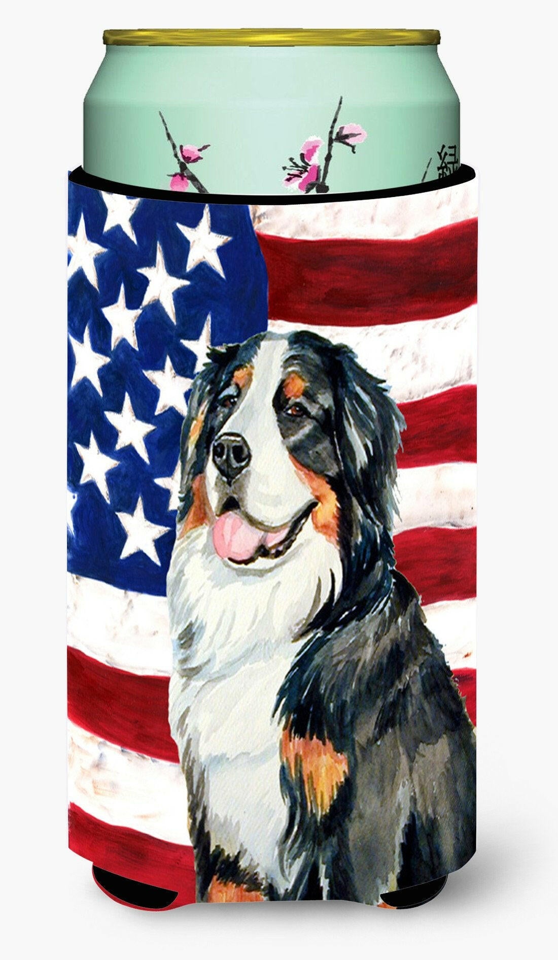 USA American Flag with Bernese Mountain Dog  Tall Boy Beverage Insulator Beverage Insulator Hugger by Caroline's Treasures