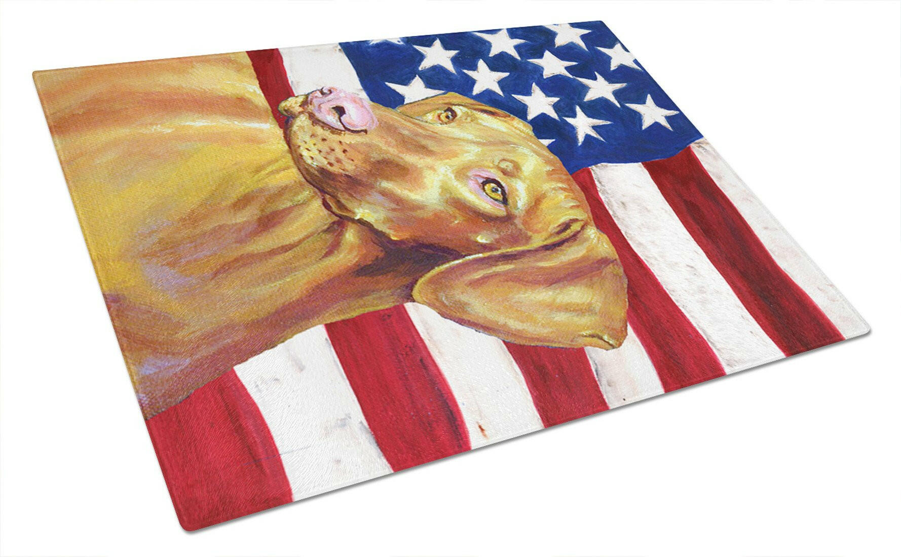 USA American Flag with Vizsla Glass Cutting Board Large by Caroline's Treasures