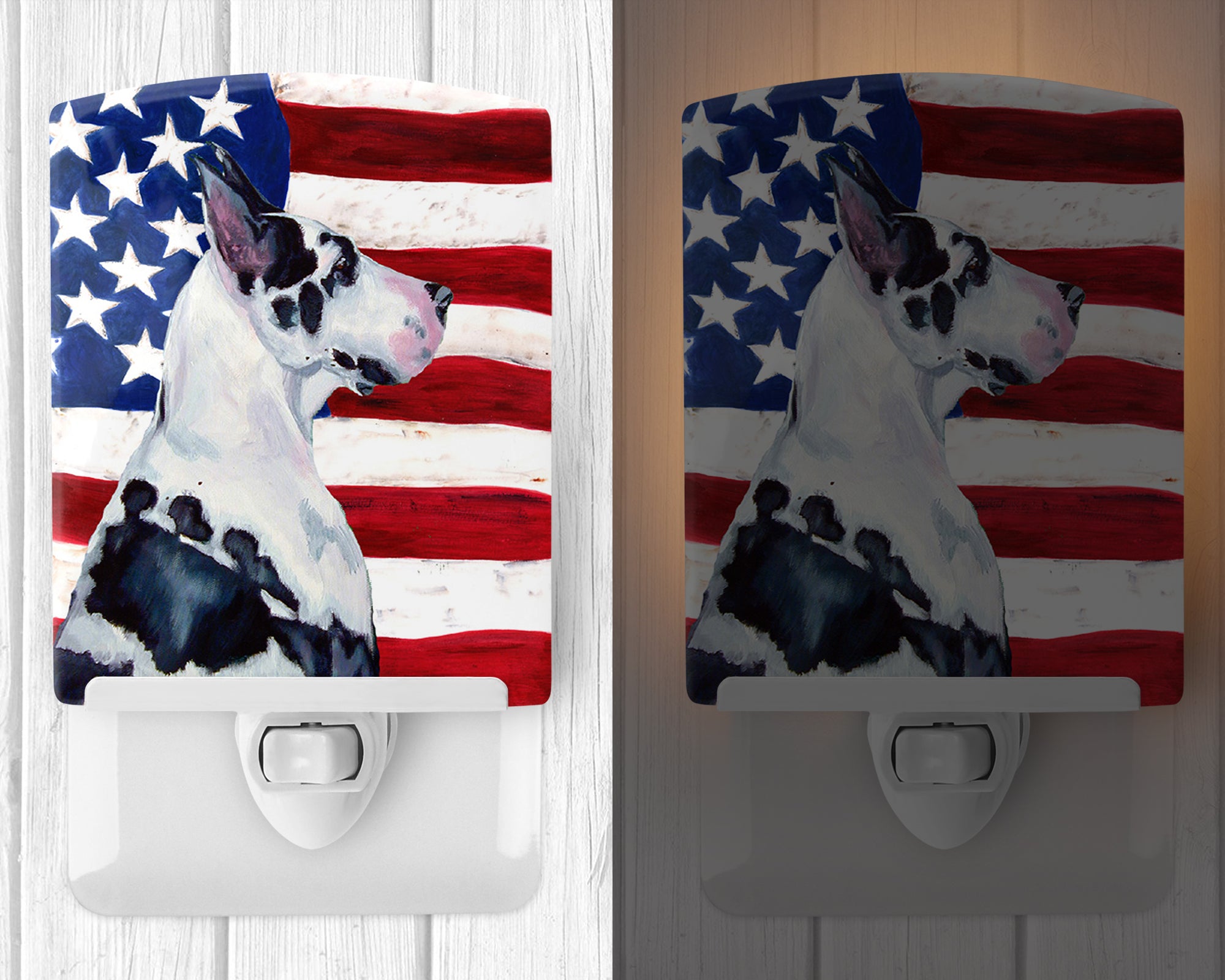 USA American Flag with Great Dane Ceramic Night Light LH9013CNL - the-store.com