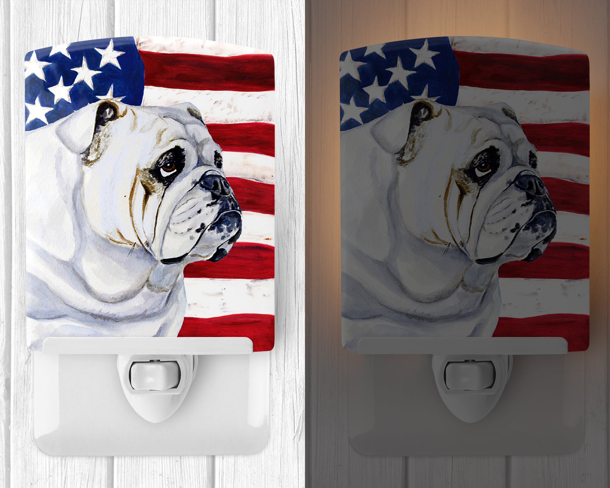 USA American Flag with English Bulldog Ceramic Night Light LH9019CNL - the-store.com