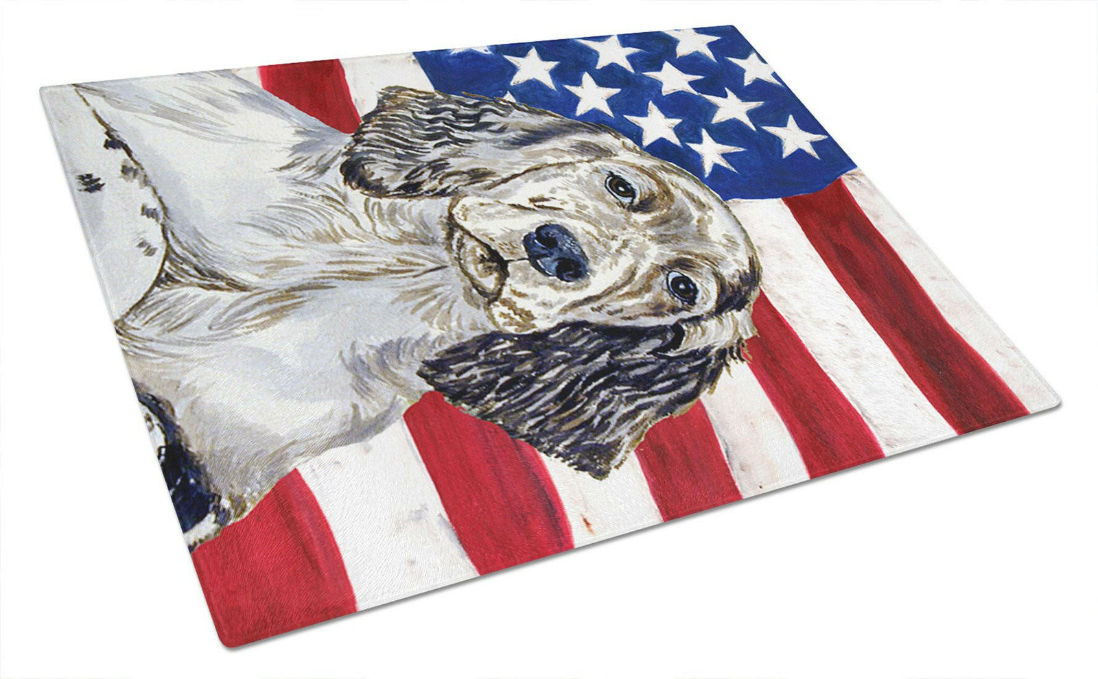 USA American Flag with English Setter Glass Cutting Board Large by Caroline's Treasures