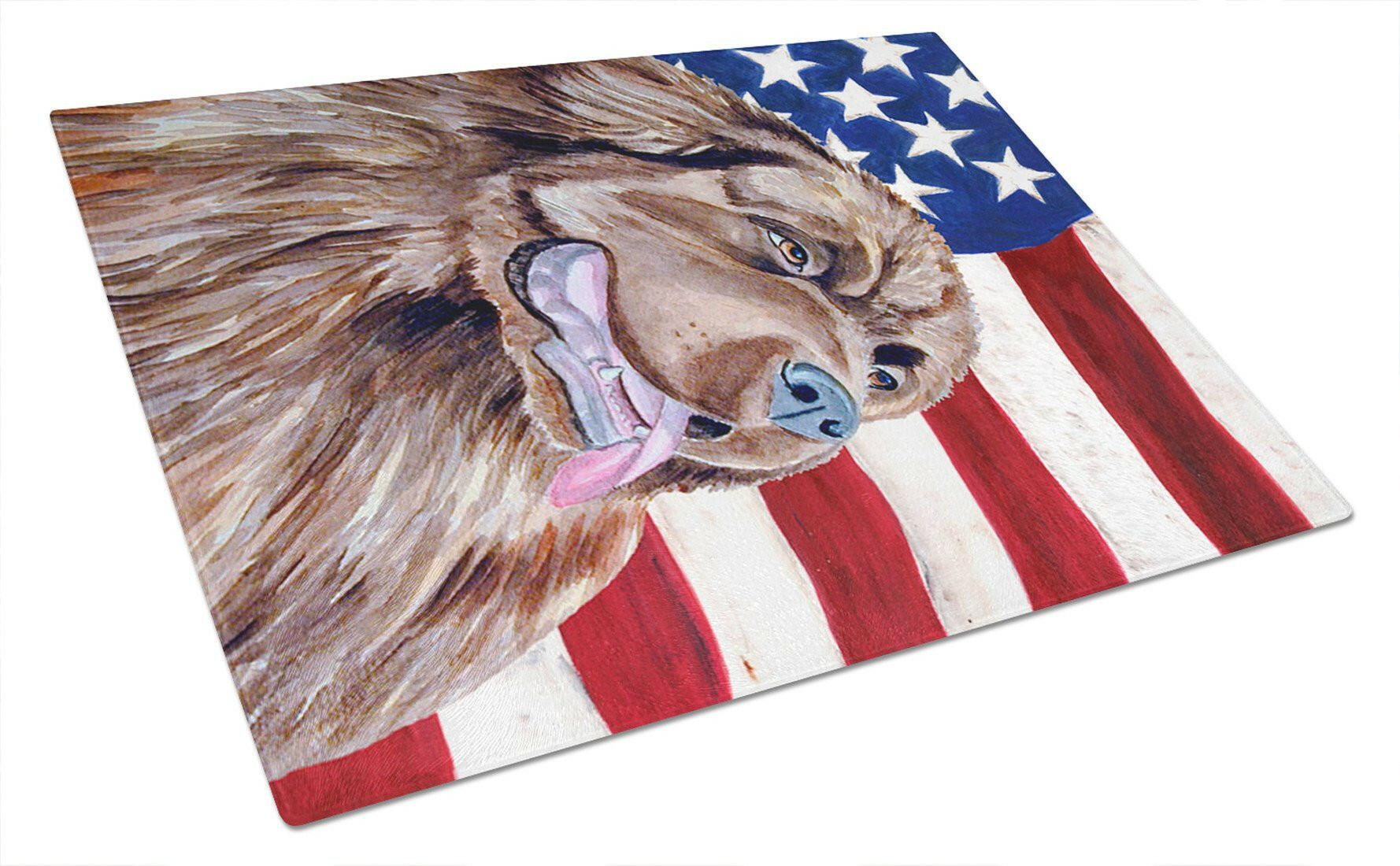 USA American Flag with Newfoundland Glass Cutting Board Large by Caroline's Treasures