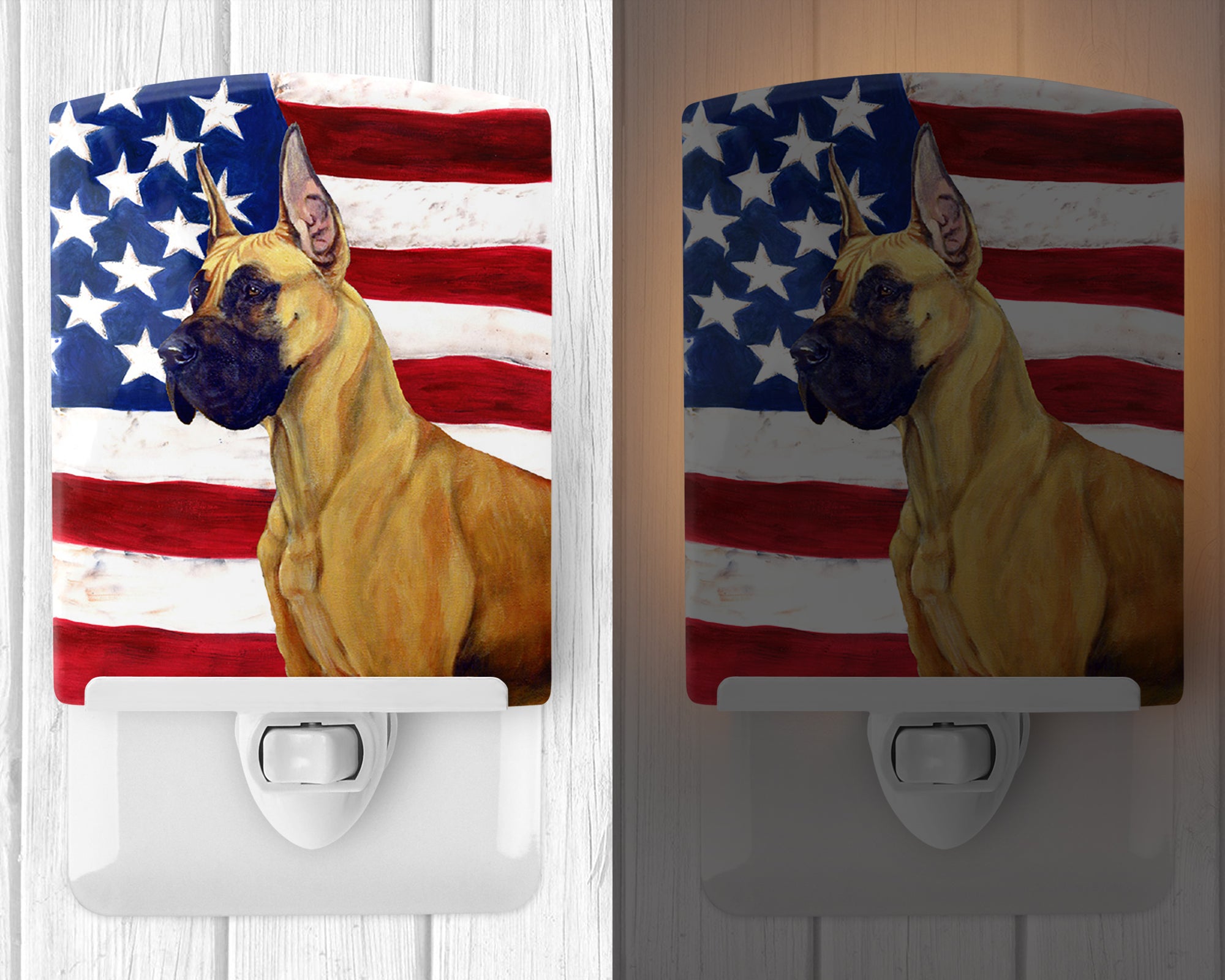 USA American Flag with Great Dane Ceramic Night Light LH9025CNL - the-store.com