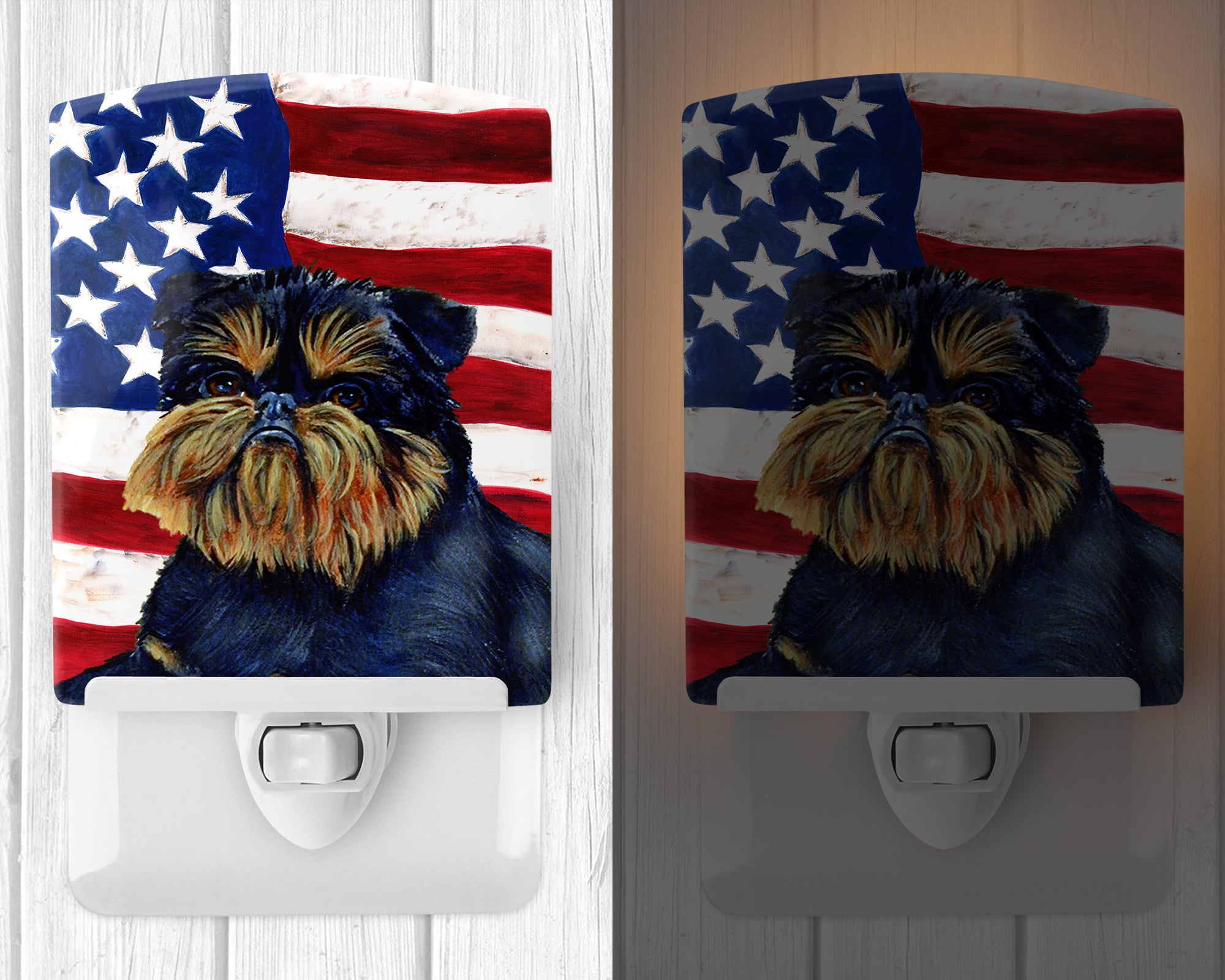 USA American Flag with Brussels Griffon Ceramic Night Light LH9027CNL - the-store.com