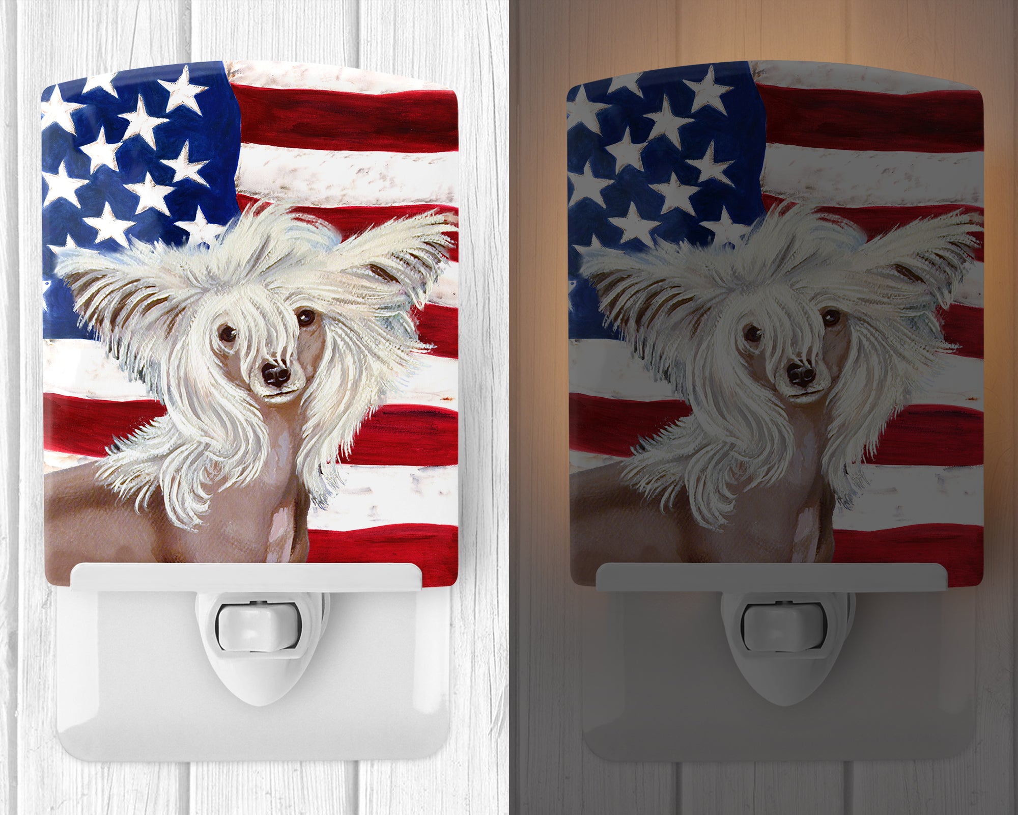 USA American Flag with Chinese Crested Ceramic Night Light LH9031CNL - the-store.com