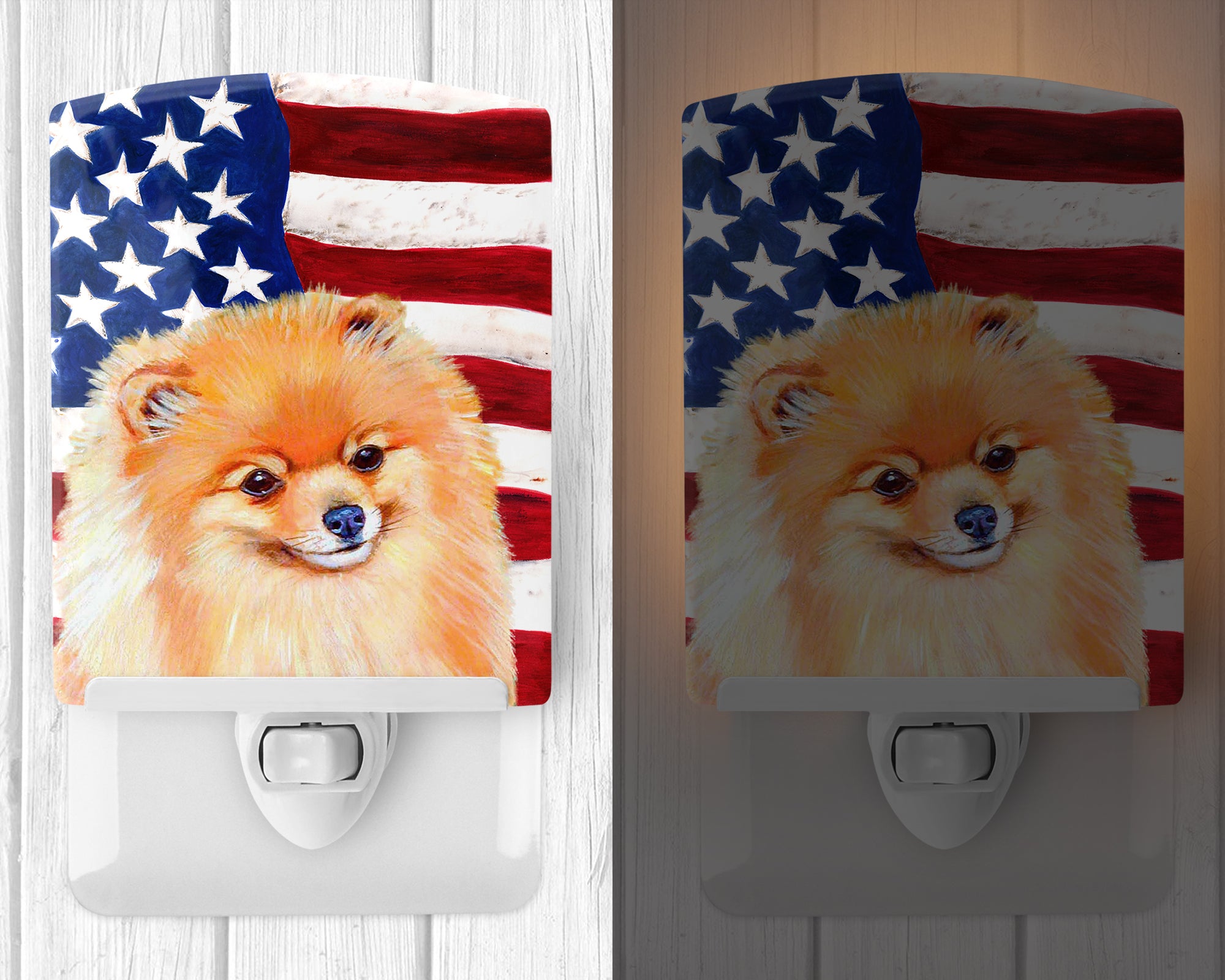 USA American Flag with Pomeranian Ceramic Night Light LH9034CNL - the-store.com