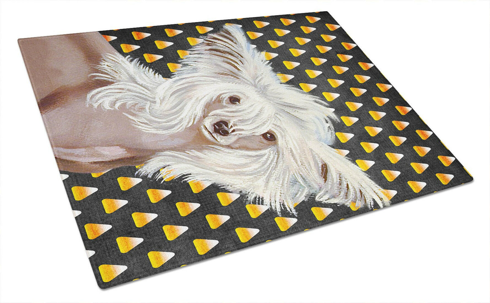 Chinese Crested Candy Corn Halloween Portrait Glass Cutting Board Large by Caroline's Treasures