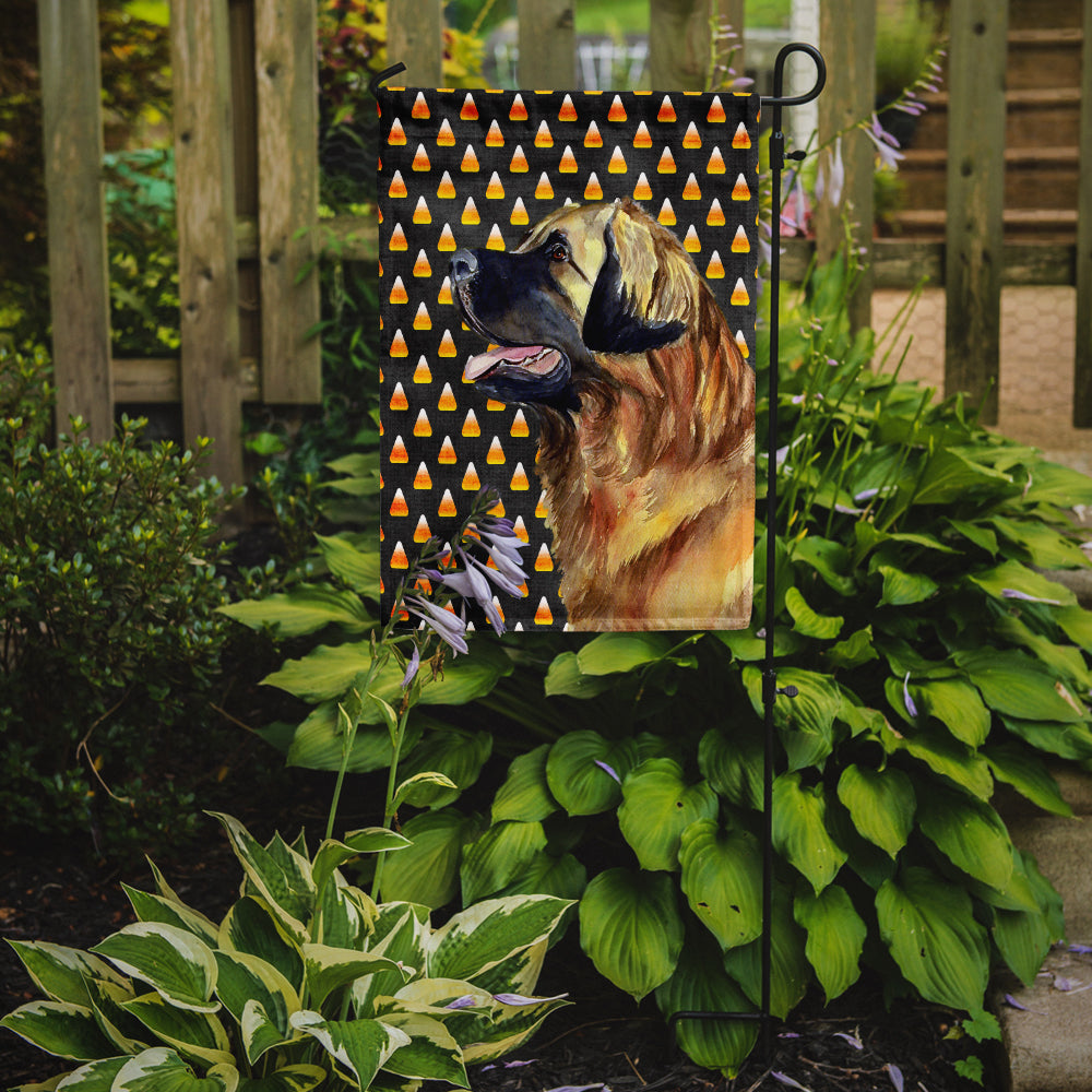 Leonberger Candy Corn Halloween Portrait Flag Garden Size.