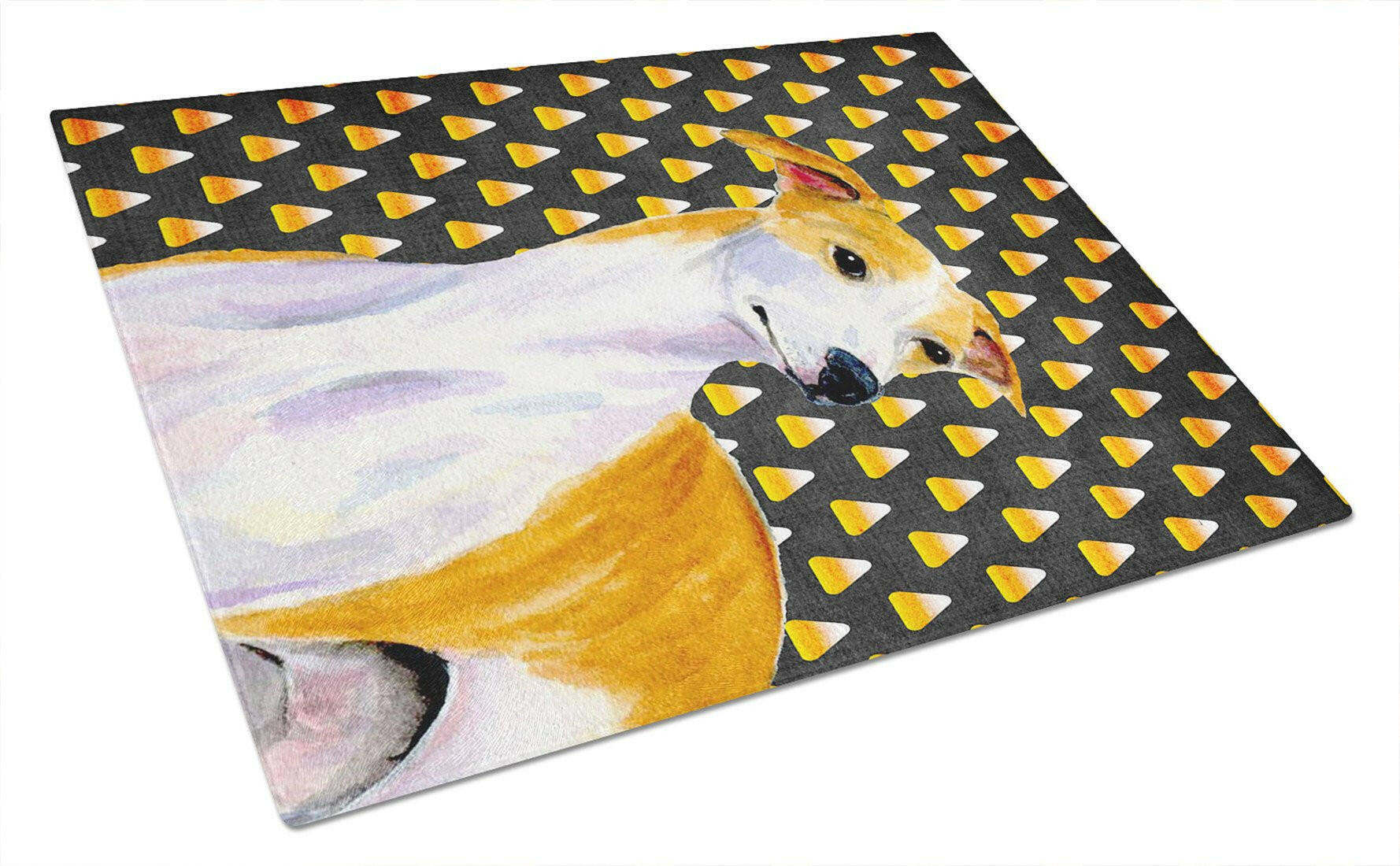 Whippet Candy Corn Halloween Portrait Glass Cutting Board Large by Caroline's Treasures