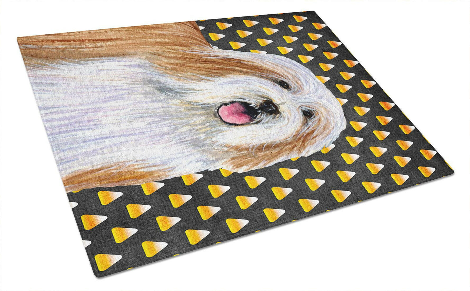 Bearded Collie Candy Corn Halloween Portrait Glass Cutting Board Large by Caroline's Treasures