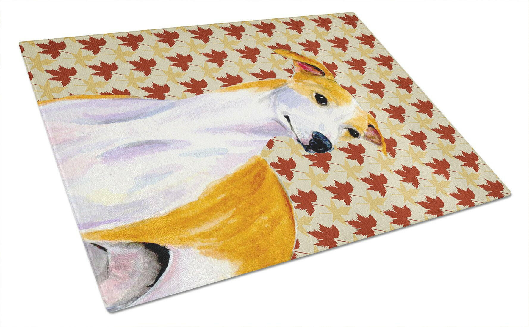 Whippet Fall Leaves Portrait Glass Cutting Board Large by Caroline's Treasures