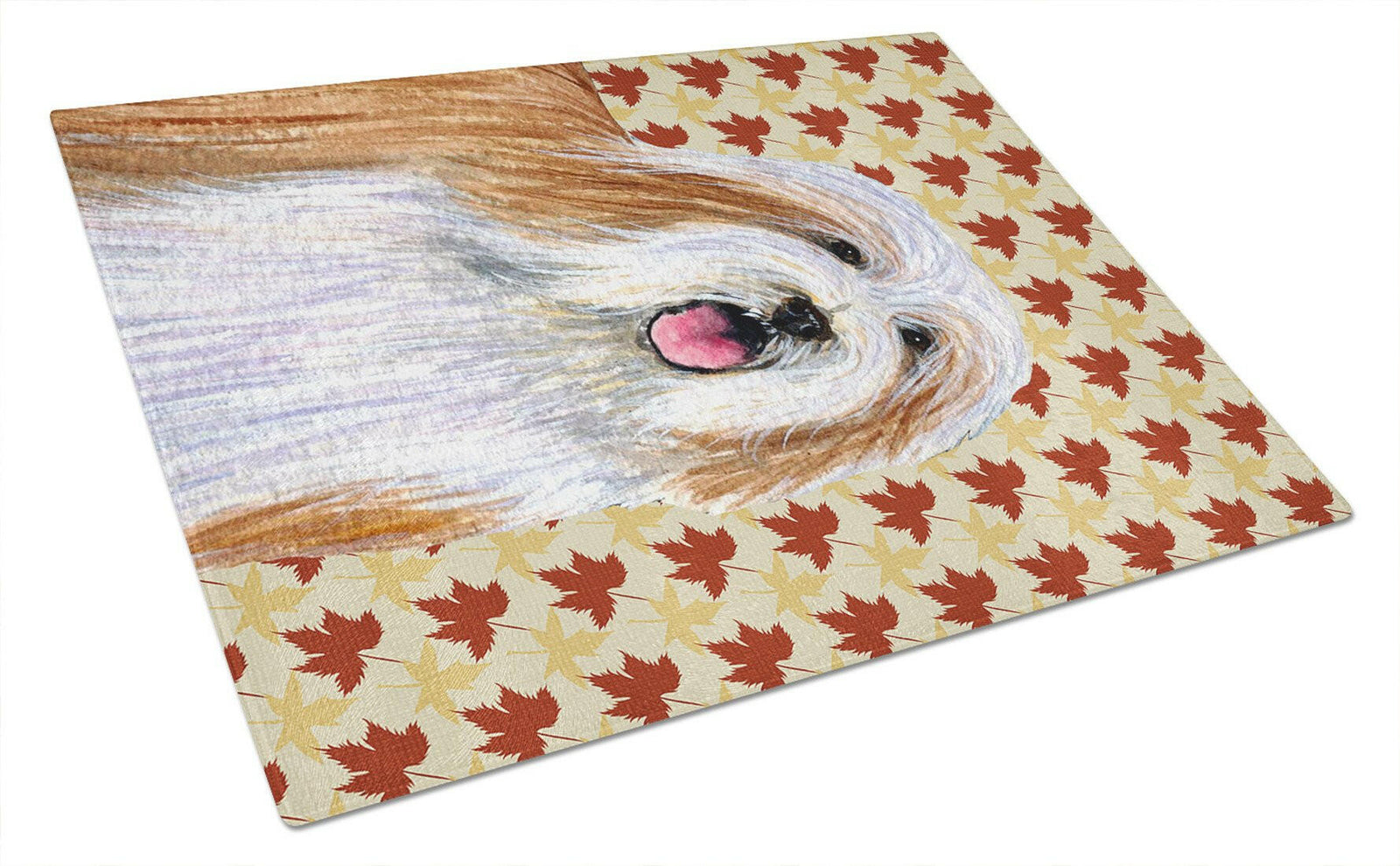 Bearded Collie Fall Leaves Portrait Glass Cutting Board Large by Caroline's Treasures