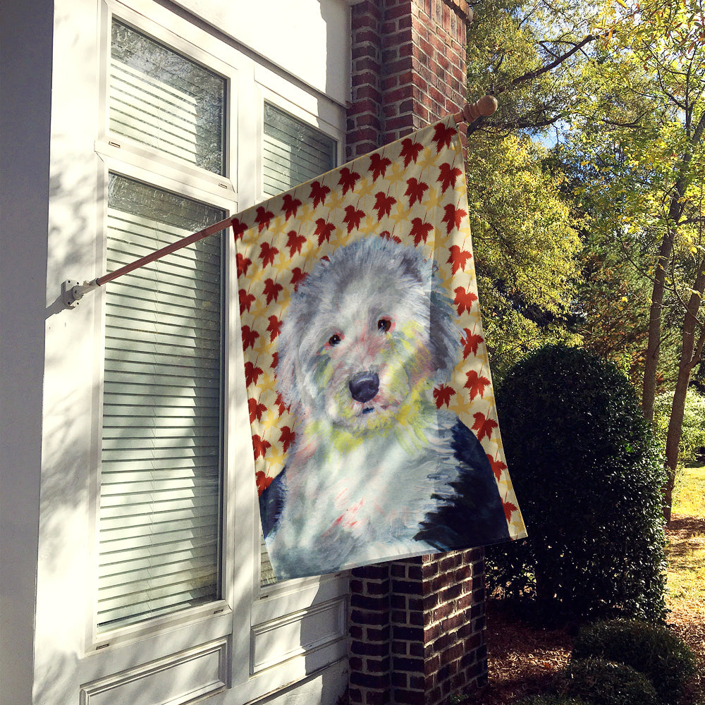 Old English Sheepdog Fall Leaves Portrait Flag Canvas House Size