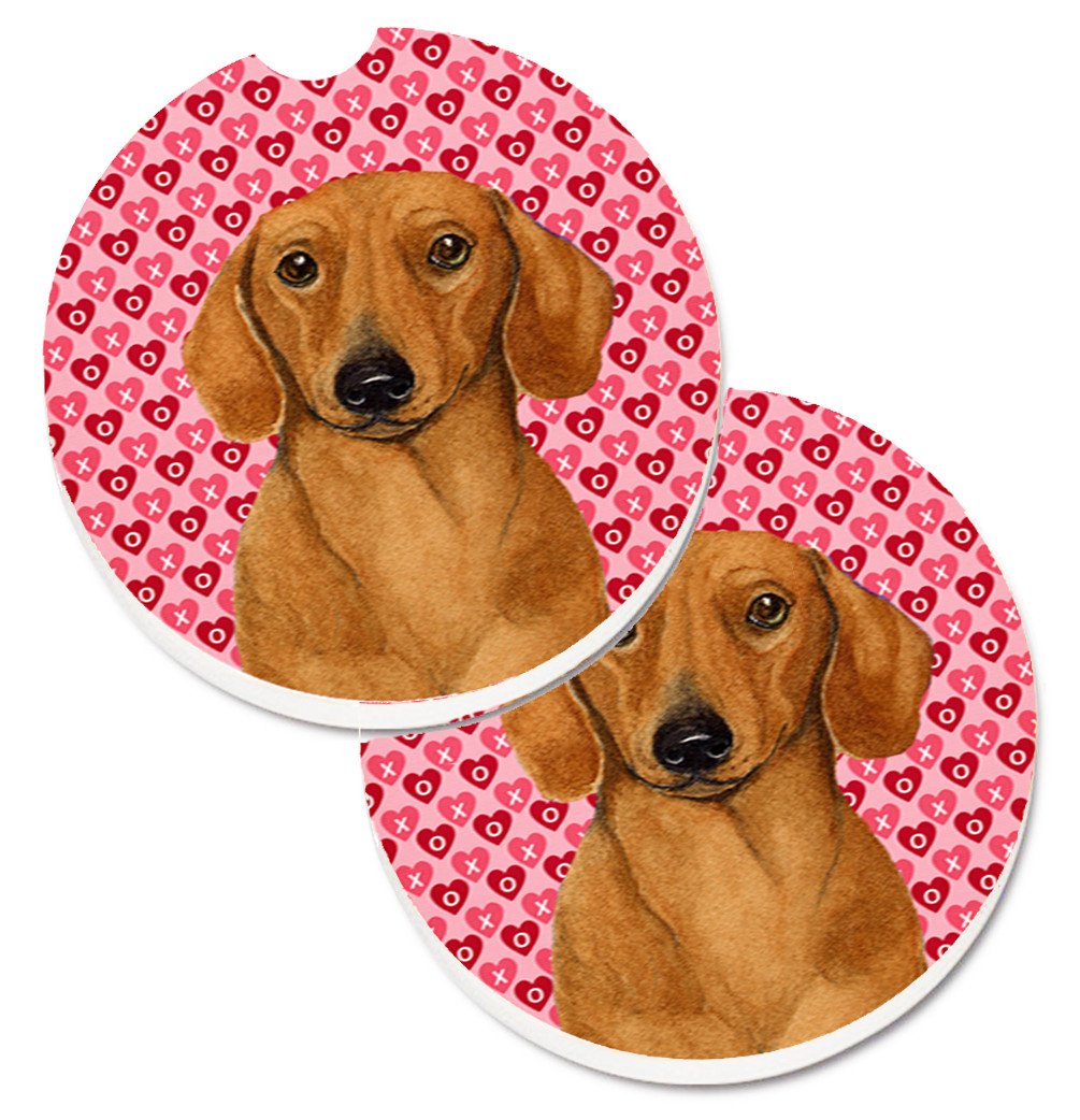 Dachshund Hearts Love and Valentine's Day Portrait Set of 2 Cup Holder Car Coasters LH9132CARC by Caroline's Treasures