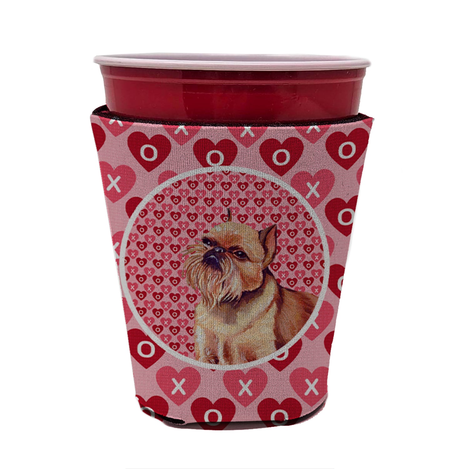 Brussels Griffon Valentine's Love and Hearts Red Cup Beverage Insulator Hugger
