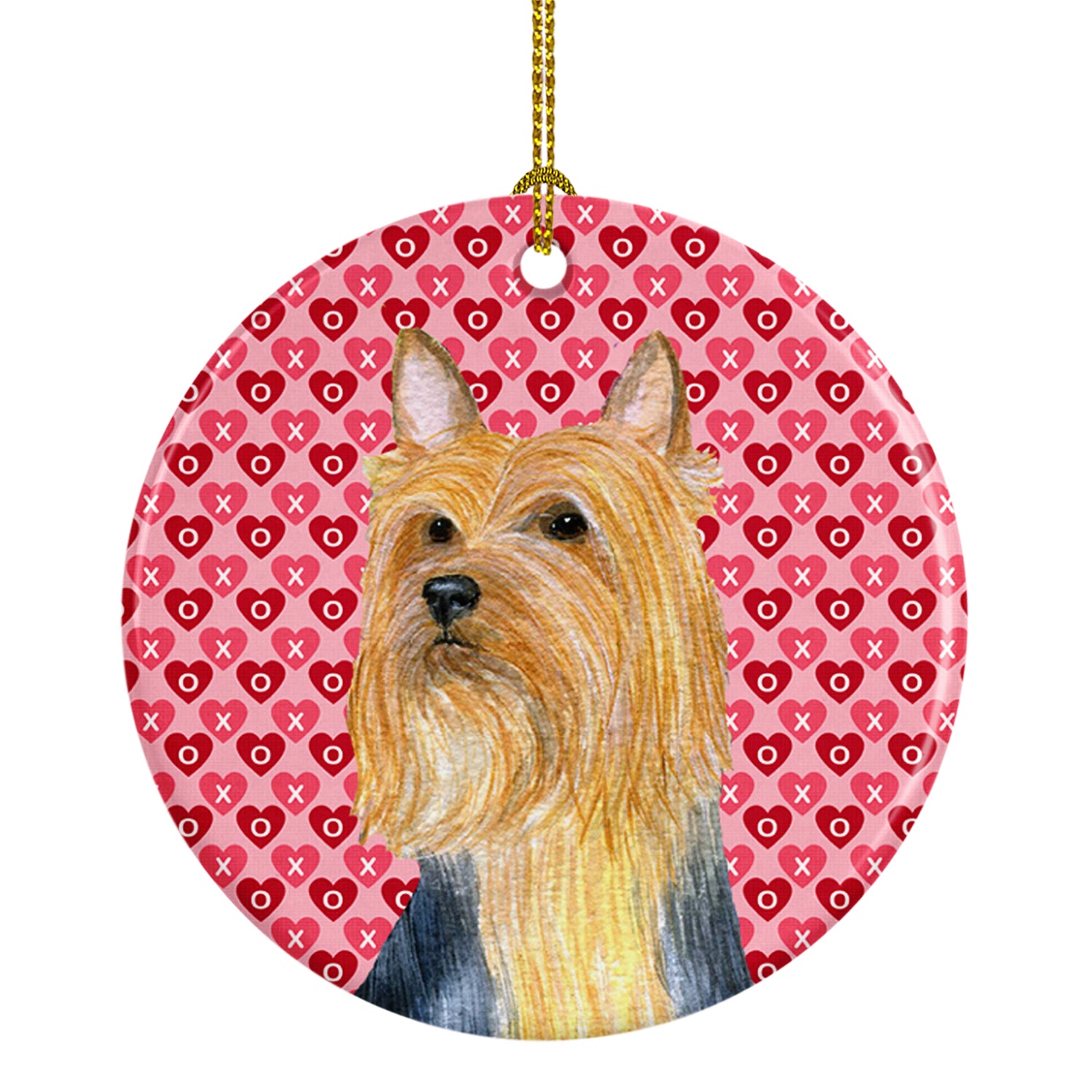 Silky Terrier Valentine's Love and Hearts Ceramic Ornament - the-store.com