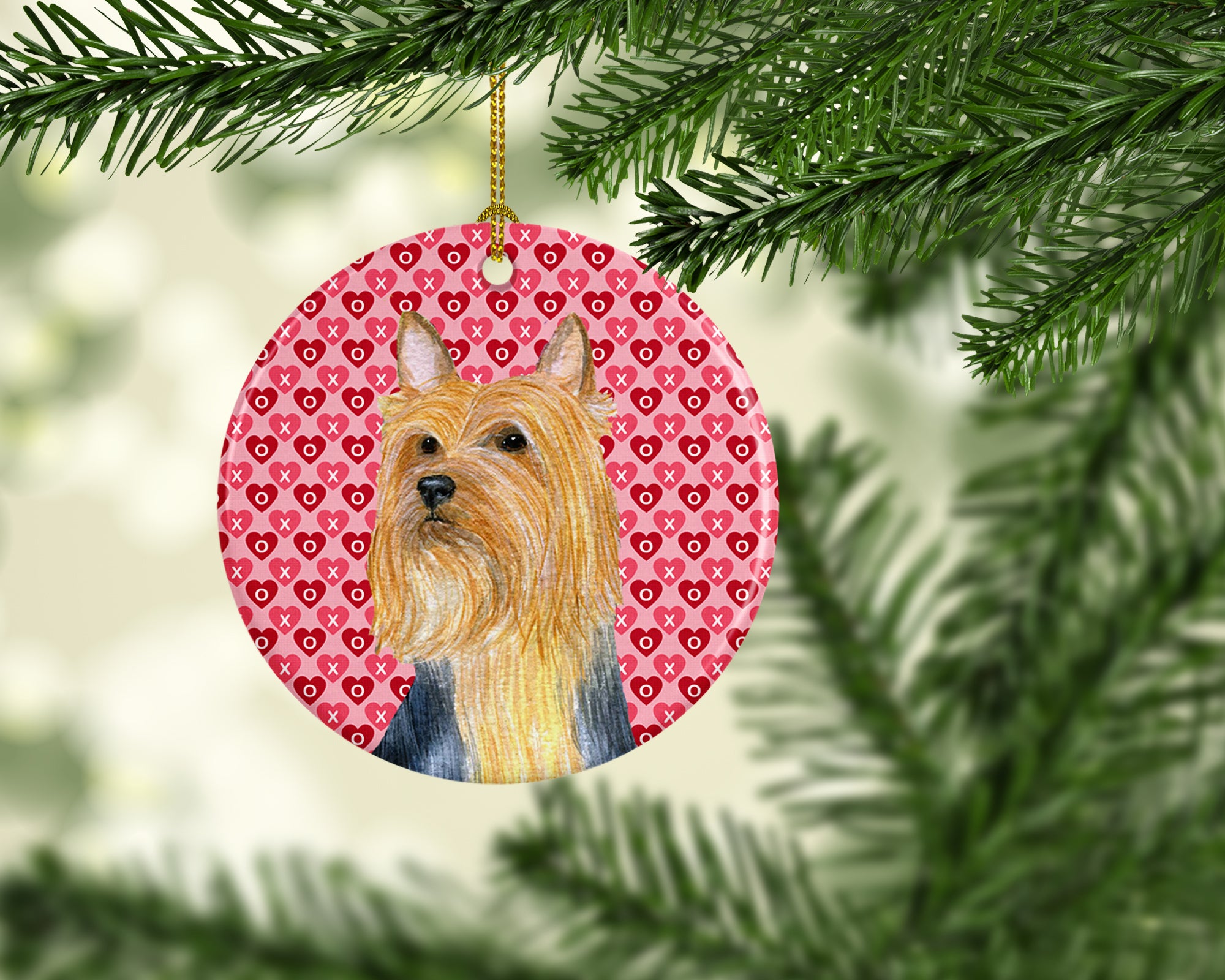 Silky Terrier Valentine's Love and Hearts Ceramic Ornament - the-store.com