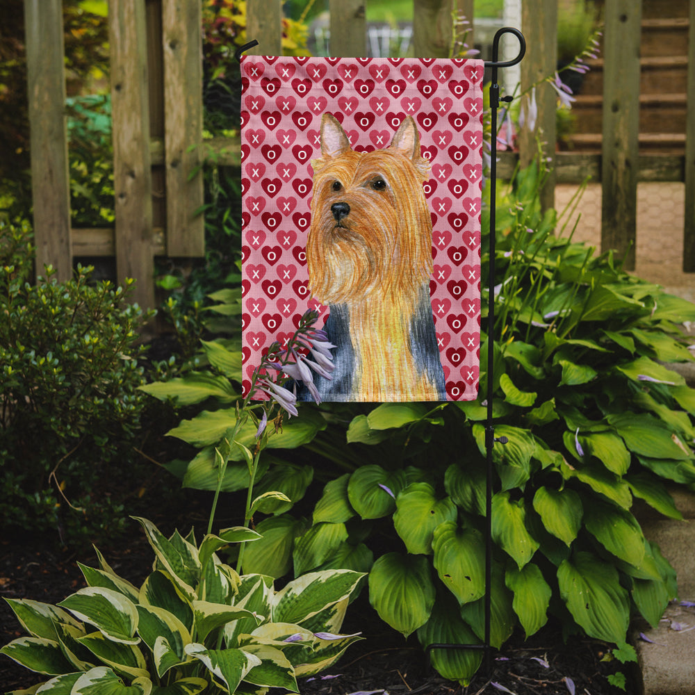 Silky Terrier Hearts Love and Valentine's Day Portrait Flag Garden Size.