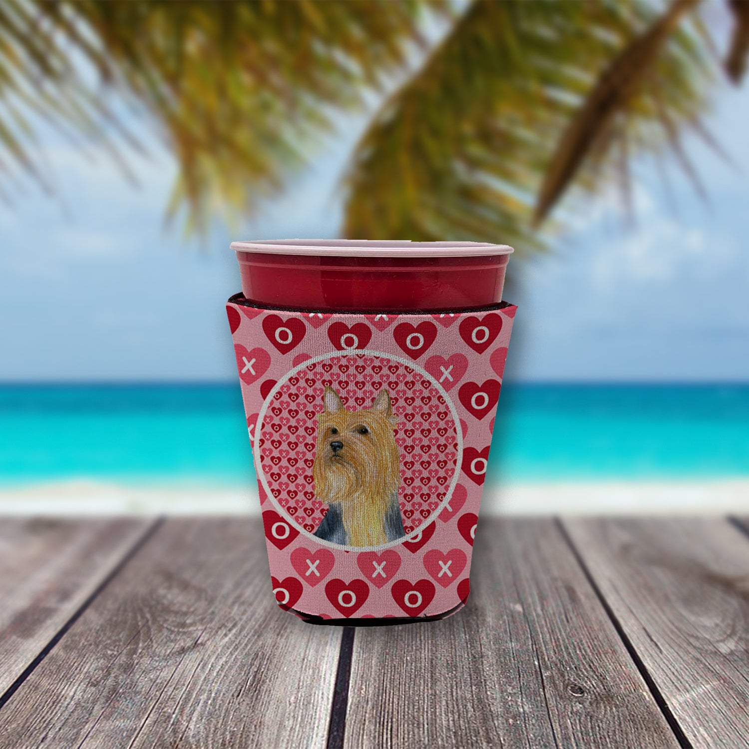 Silky Terrier Valentine's Love and Hearts Red Cup Beverage Insulator Hugger