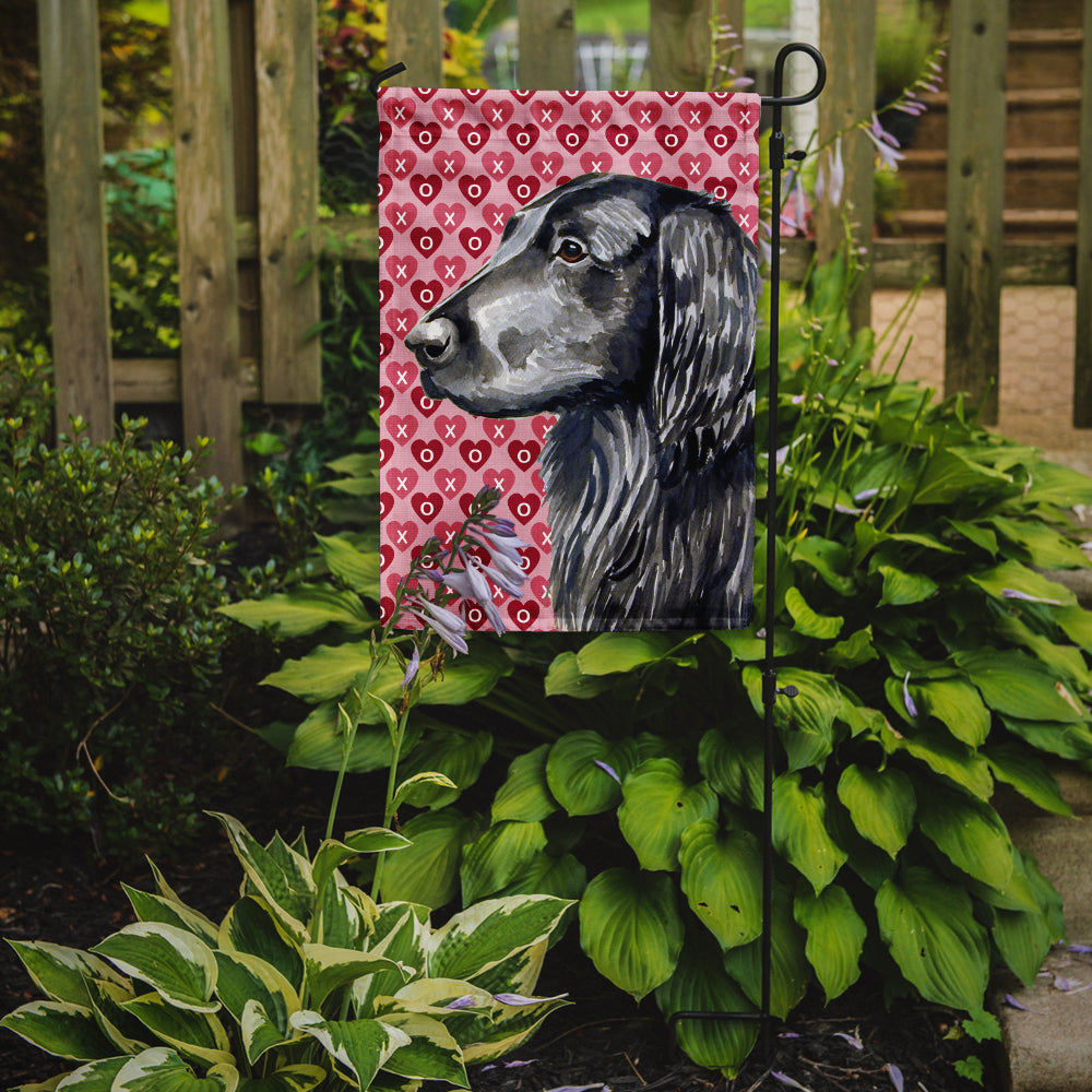 Flat Coated Retriever Hearts Love and Valentine's Day Portrait Flag Garden Size.