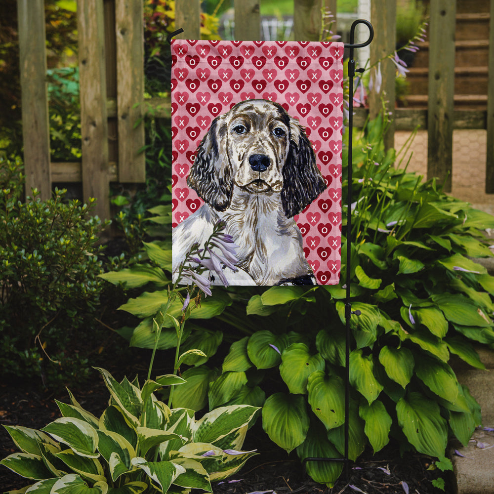 English Setter Hearts Love and Valentine's Day Portrait Flag Garden Size.