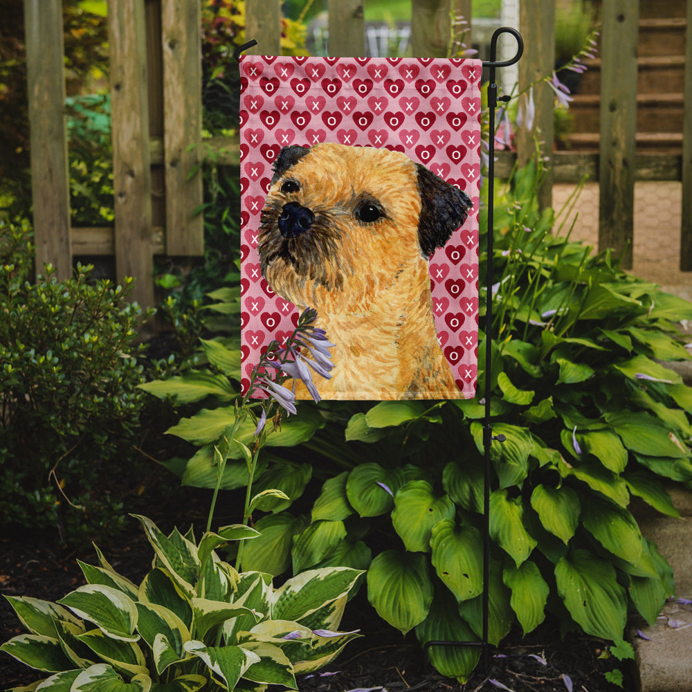 Border Terrier Hearts Love and Valentine's Day Portrait Flag Garden Size.