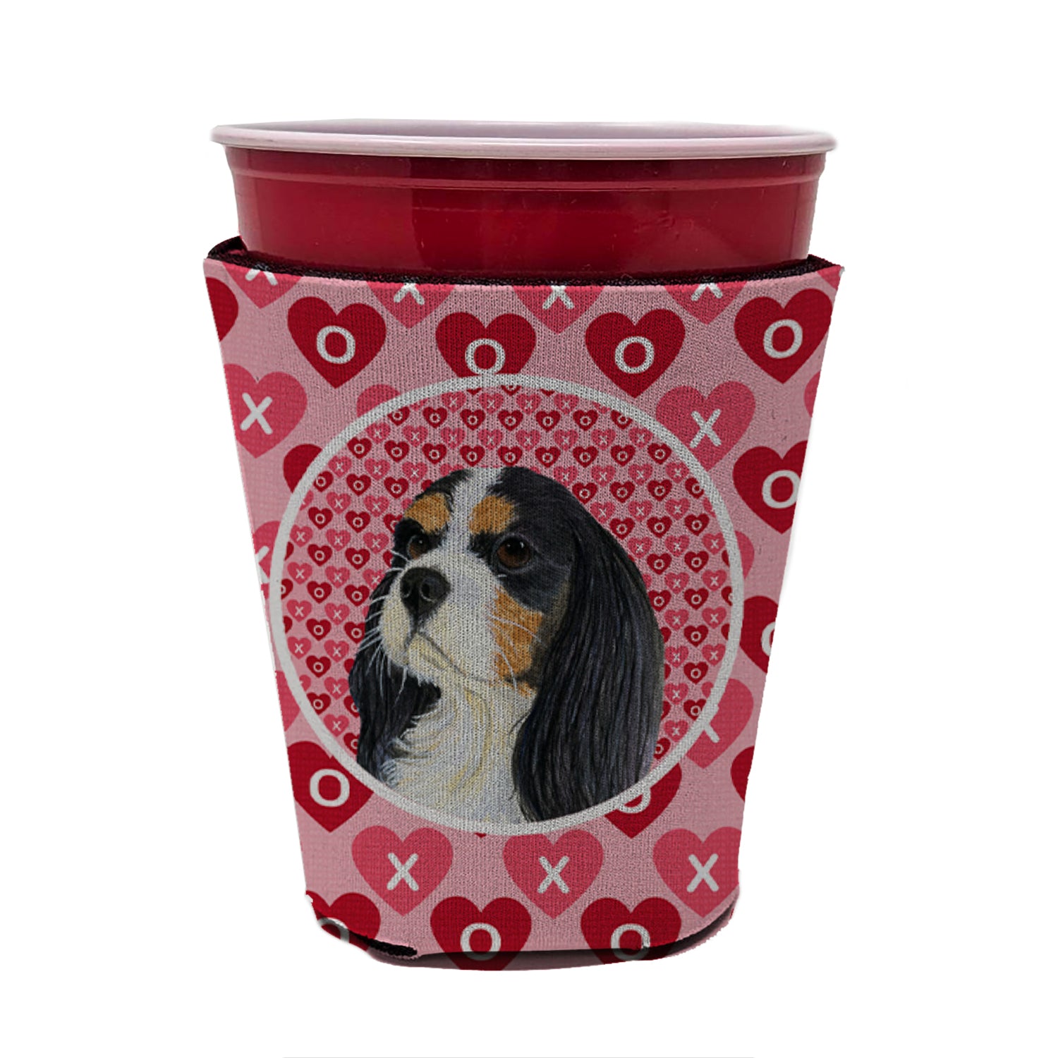 Cavalier Spaniel Valentine's Love and Hearts Red Cup Beverage Insulator Hugger