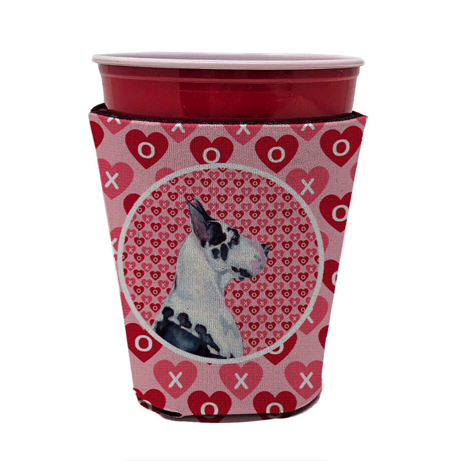 Great Dane Valentine's Love and Hearts Red Cup Beverage Insulator Hugger