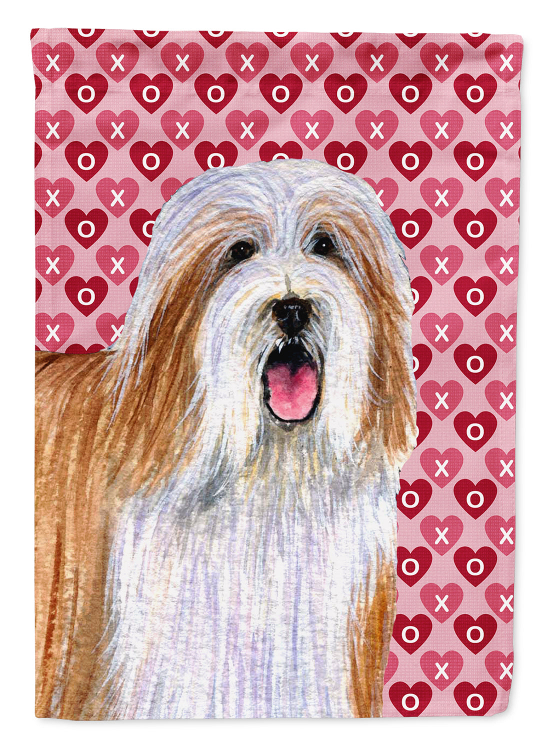 Bearded Collie Hearts Love and Valentine's Day Portrait Flag Garden Size.