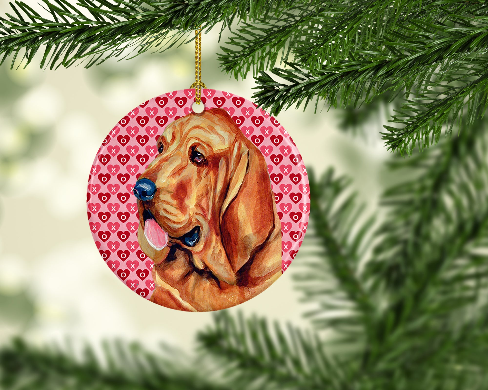 Bloodhound Valentine's Love and Hearts Ceramic Ornament - the-store.com