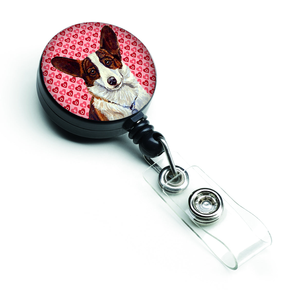 Corgi Valentine's Love and Hearts Retractable Badge Reel or ID Holder with Clip.