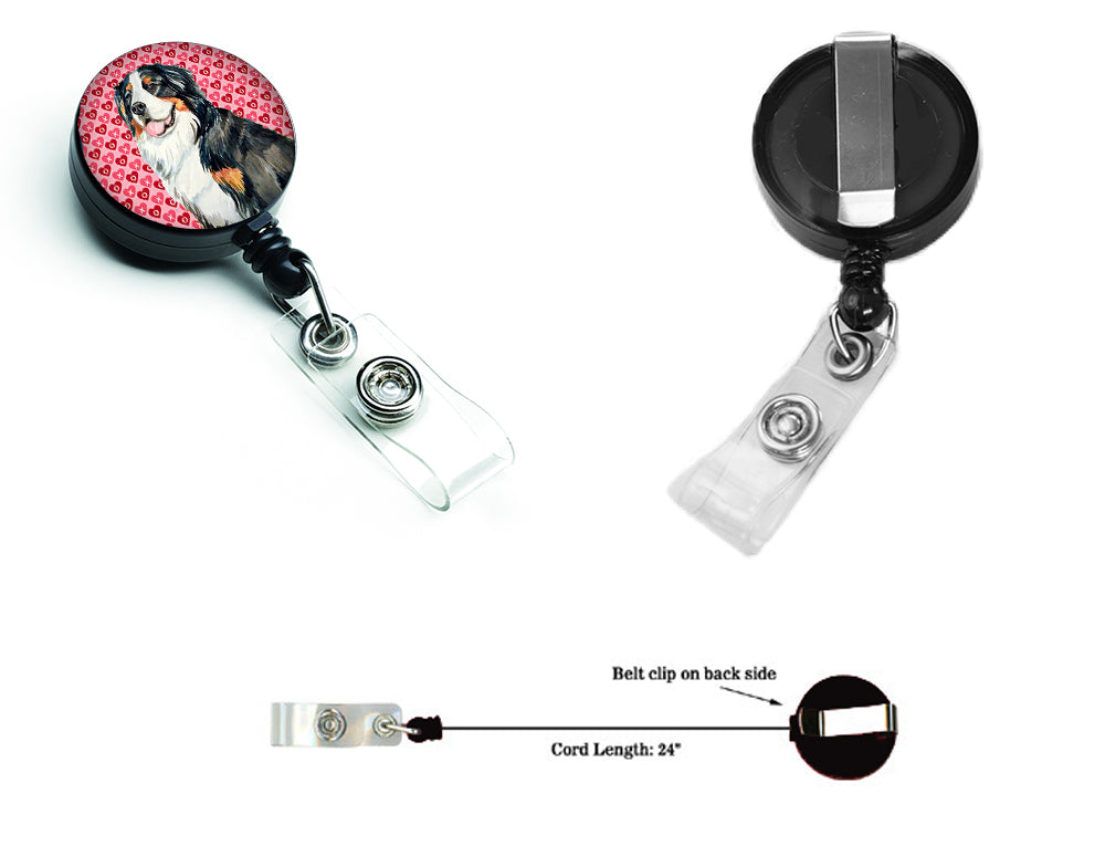Bernese Mountain Dog Love Hearts Retractable Badge Reel or ID Holder with Clip.
