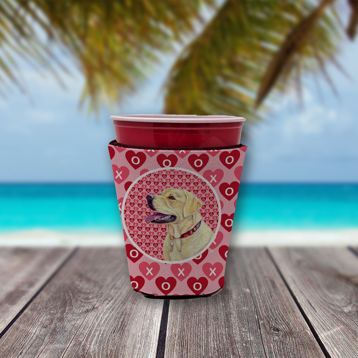 Labrador Valentine's Love and Hearts Red Cup Beverage Insulator Hugger