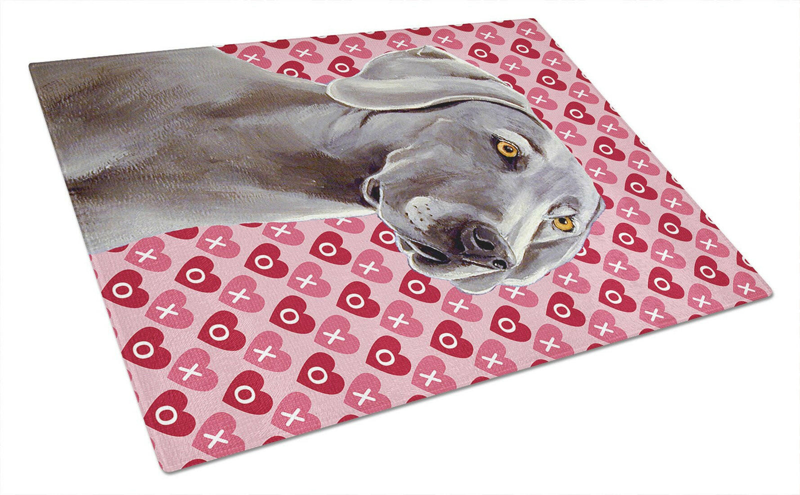 Weimaraner Hearts Love and Valentine's Day Portrait Glass Cutting Board Large by Caroline's Treasures