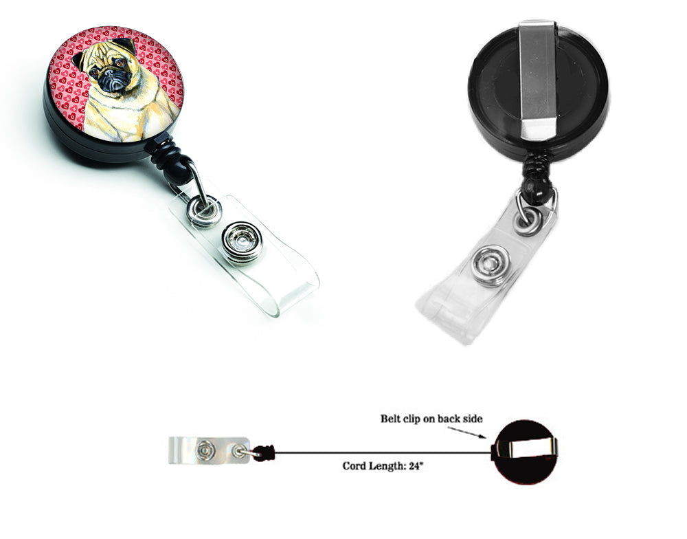 Pug Valentine's Love and Hearts Retractable Badge Reel or ID Holder with Clip