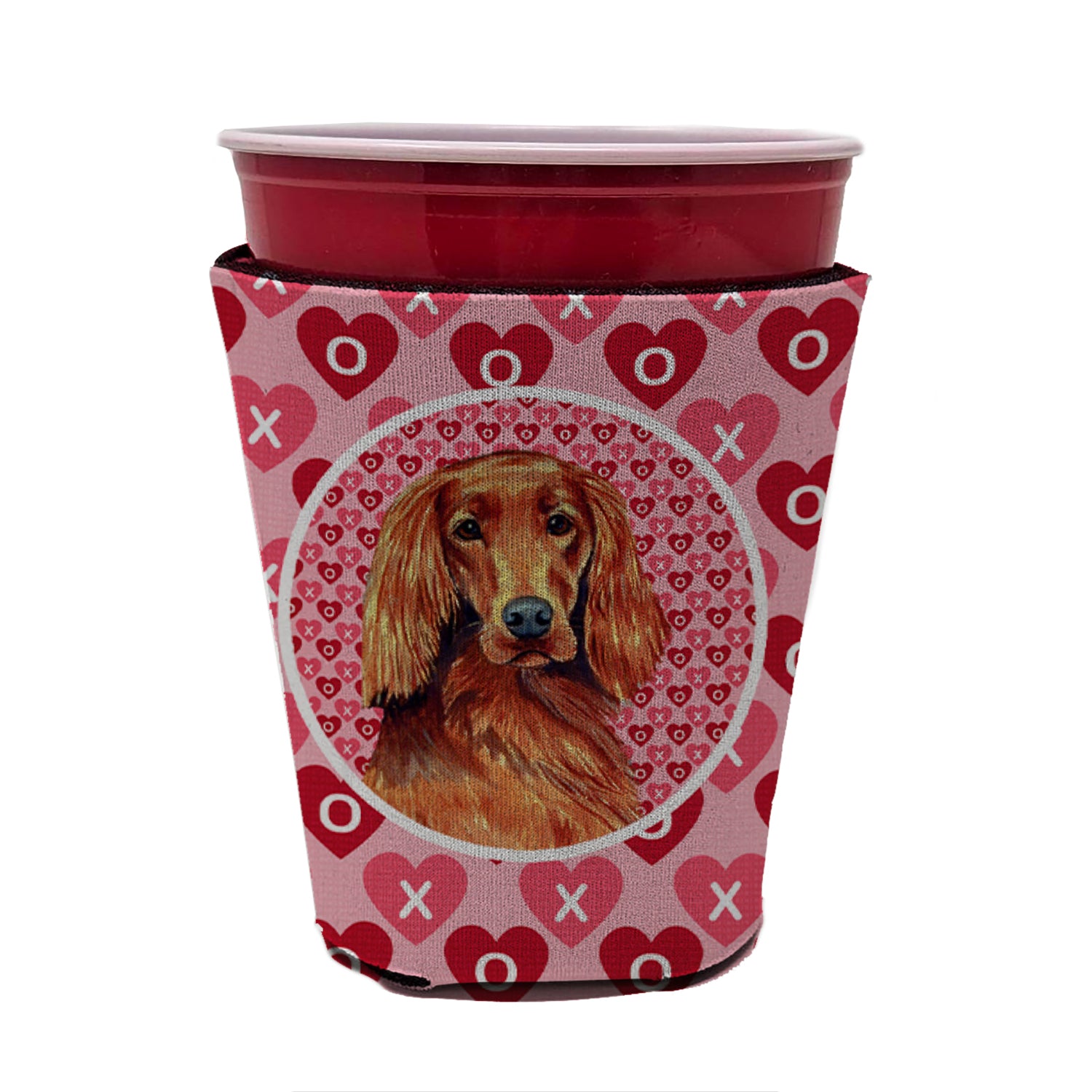Irish Setter Valentine's Love and Hearts Red Cup Beverage Insulator Hugger